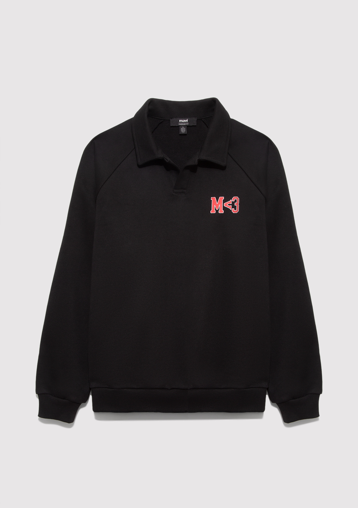 Mavi M Kalp İşlemeli Polo Yaka Siyah Sweatshirt görsel 8