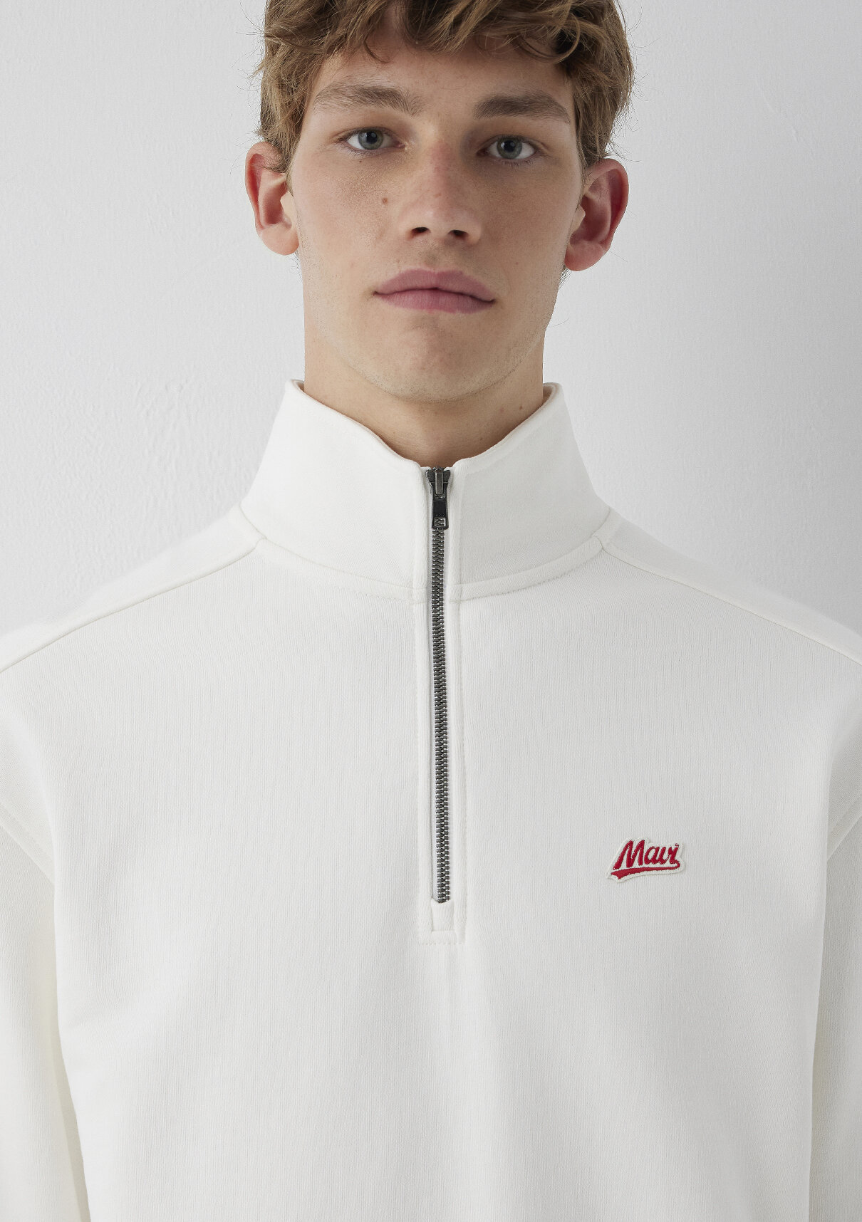 Mavi Patch Nakışlı Yarı Fermuarlı Ekru Sweatshirt görsel 6