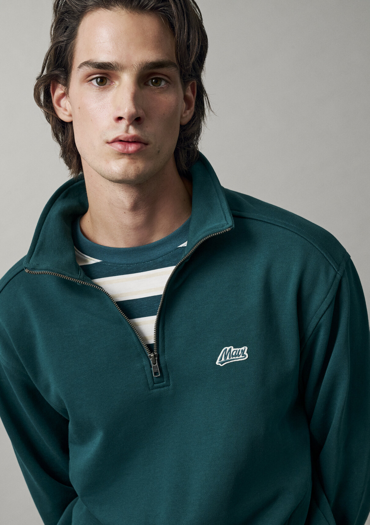 Mavi Patch Nakışlı Yarı Fermuarlı Yeşil Sweatshirt görsel 4