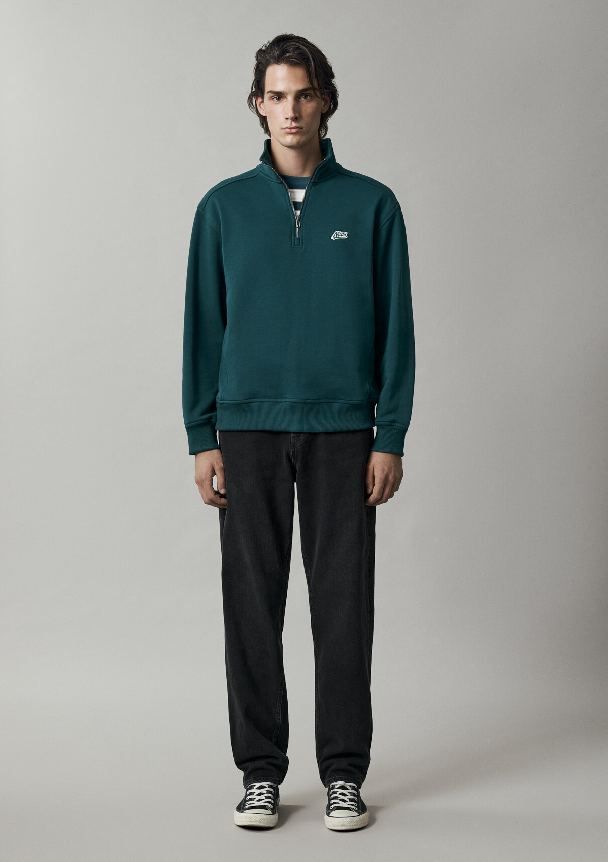 Mavi Patch Nakışlı Yarı Fermuarlı Yeşil Sweatshirt görsel 5