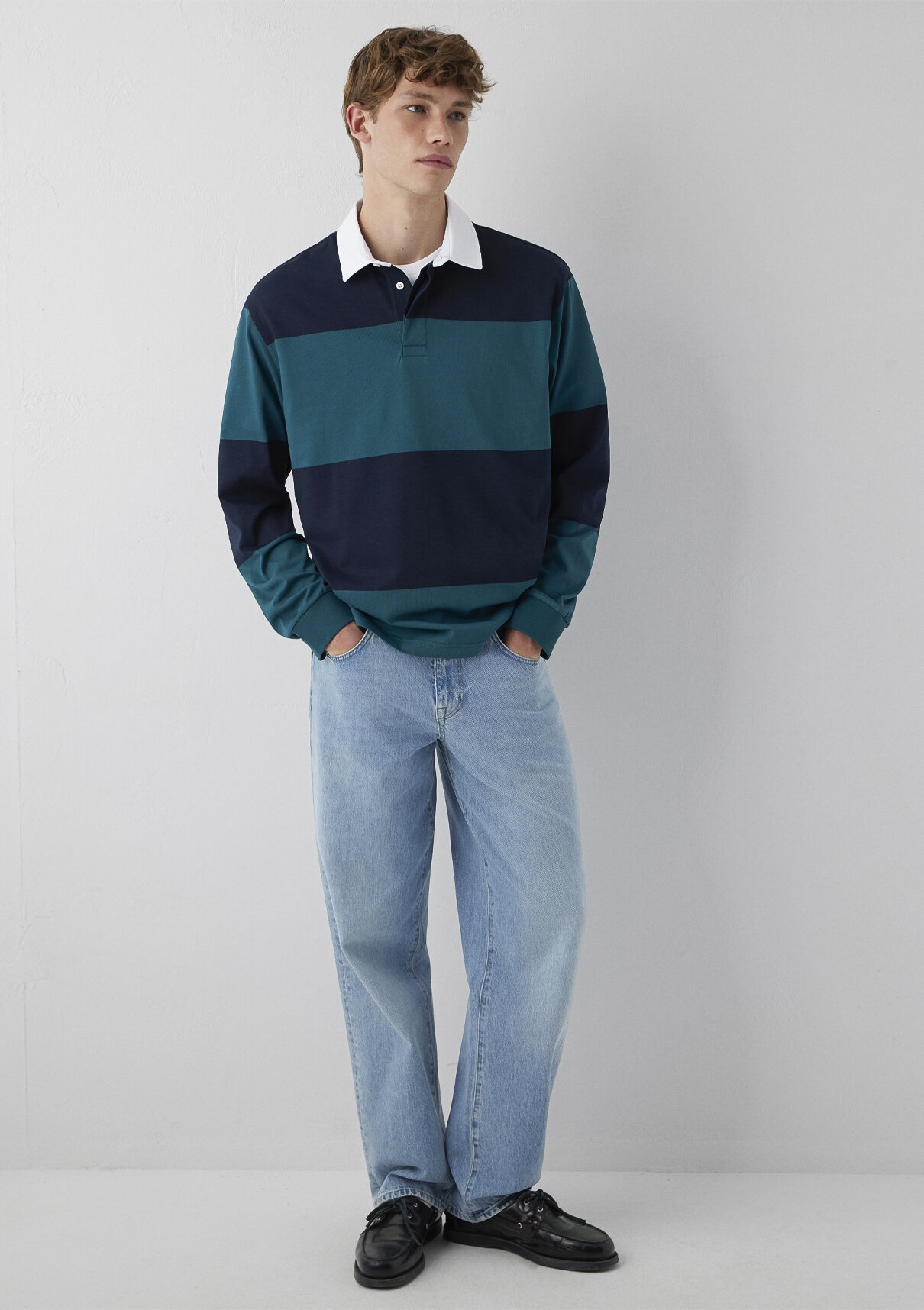 Mavi Blok Renkli Polo Sweatshirt görsel 2