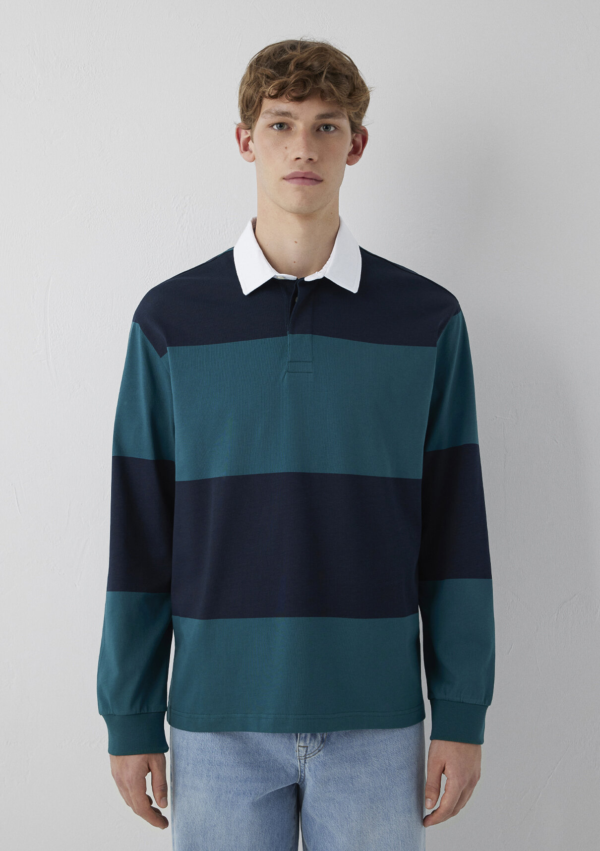 Mavi Blok Renkli Polo Sweatshirt görsel 3