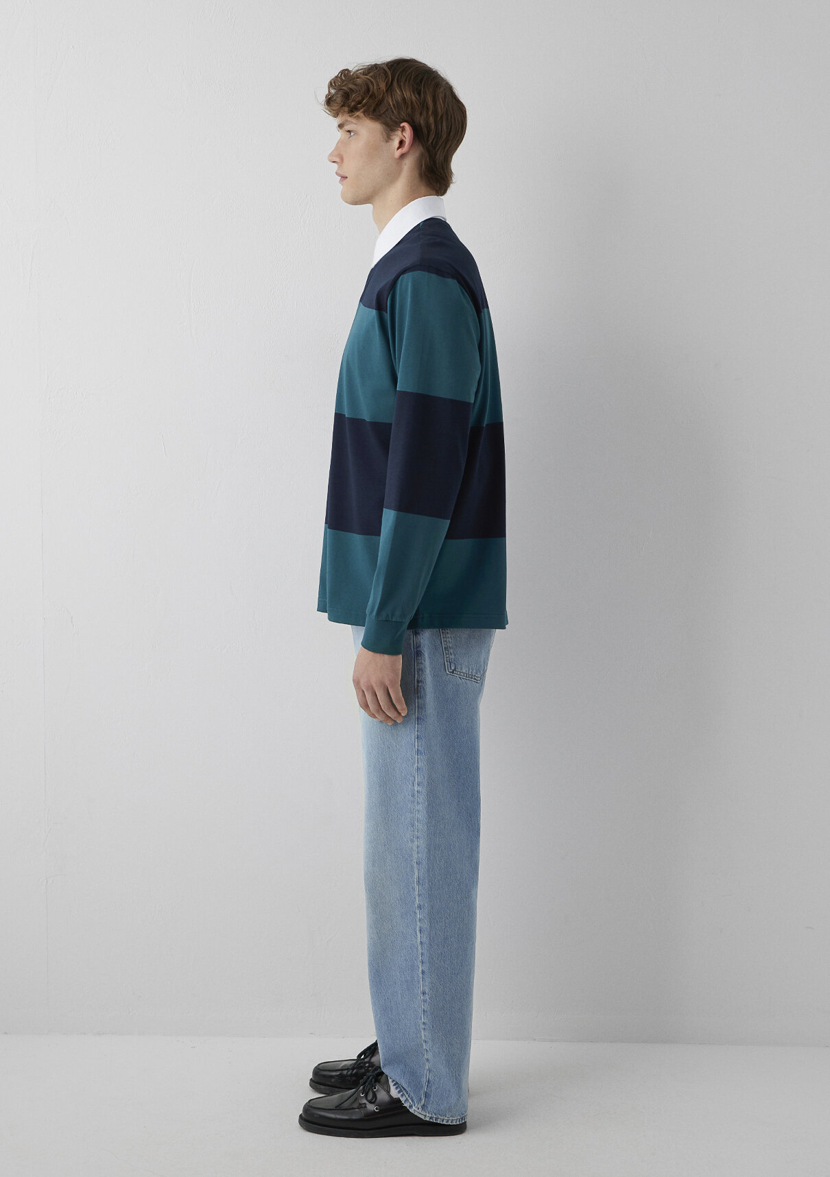 Mavi Blok Renkli Polo Sweatshirt görsel 4
