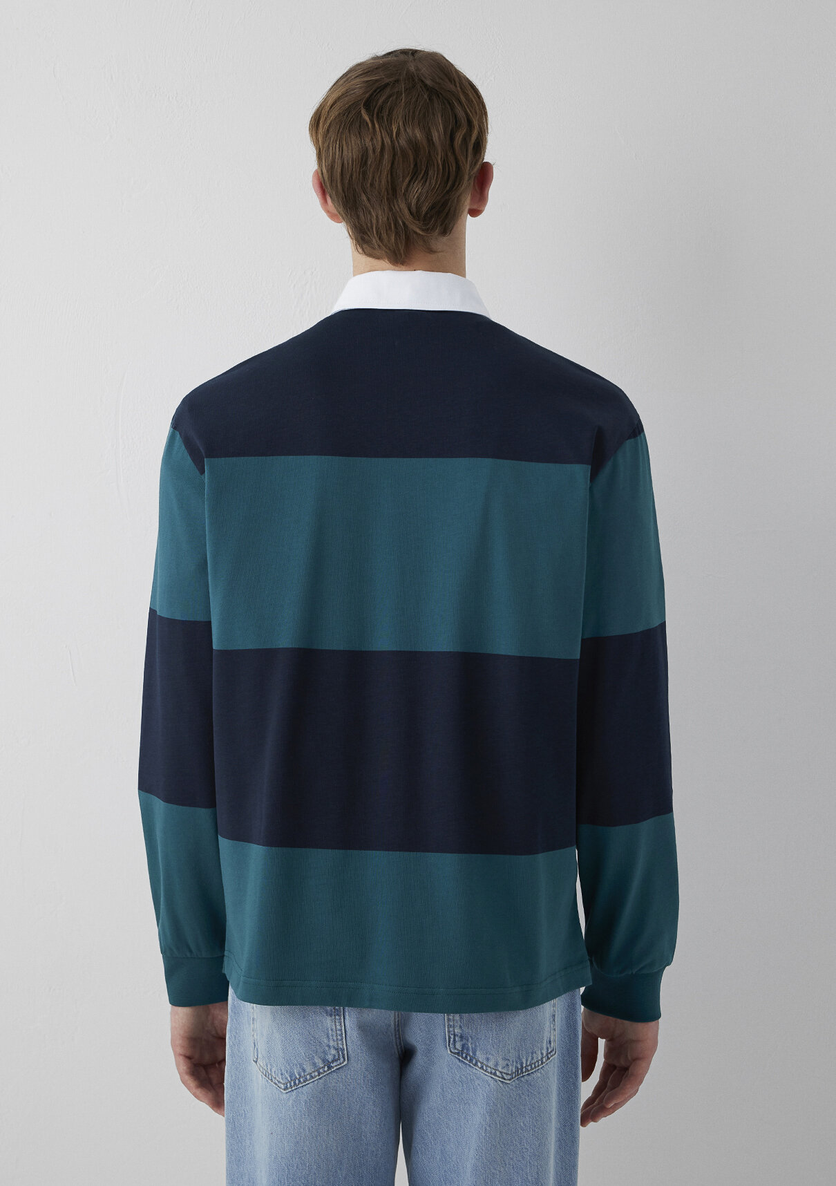 Mavi Blok Renkli Polo Sweatshirt görsel 5