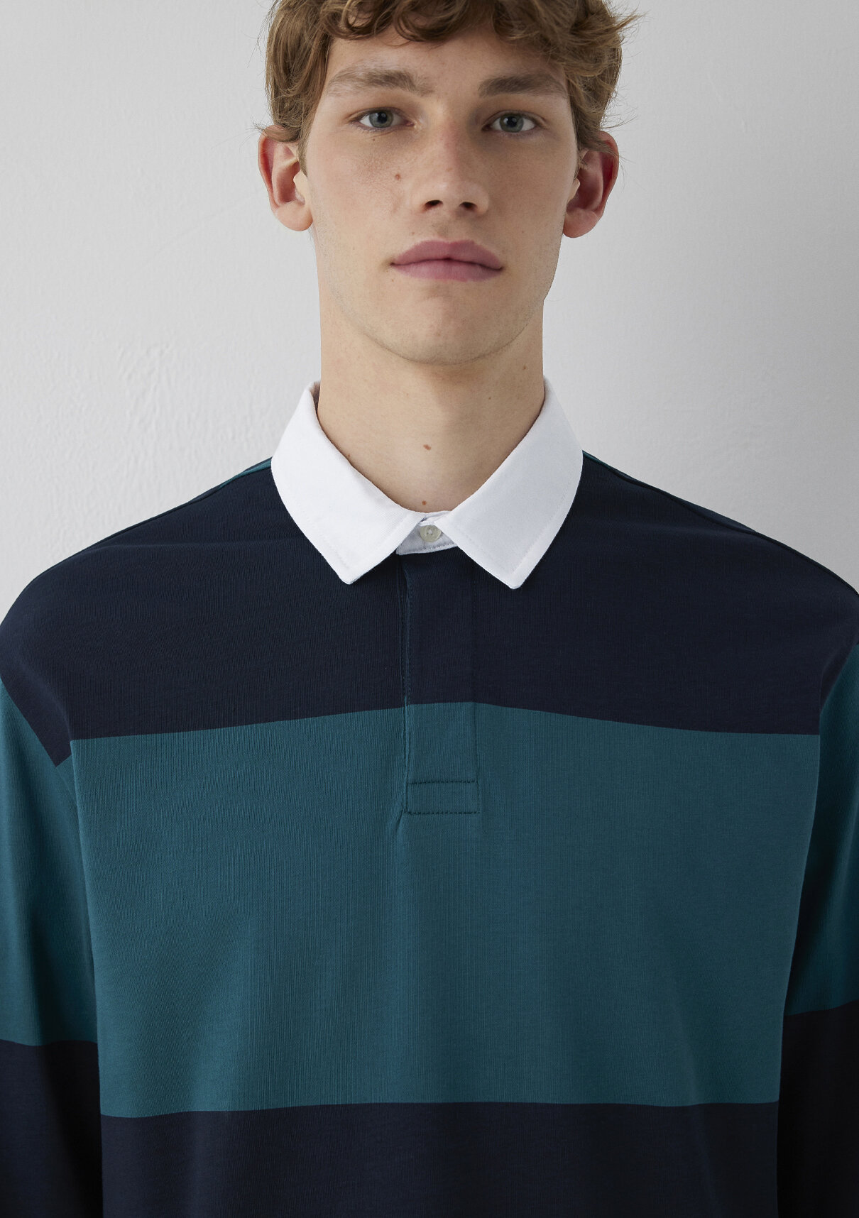 Mavi Blok Renkli Polo Sweatshirt görsel 6