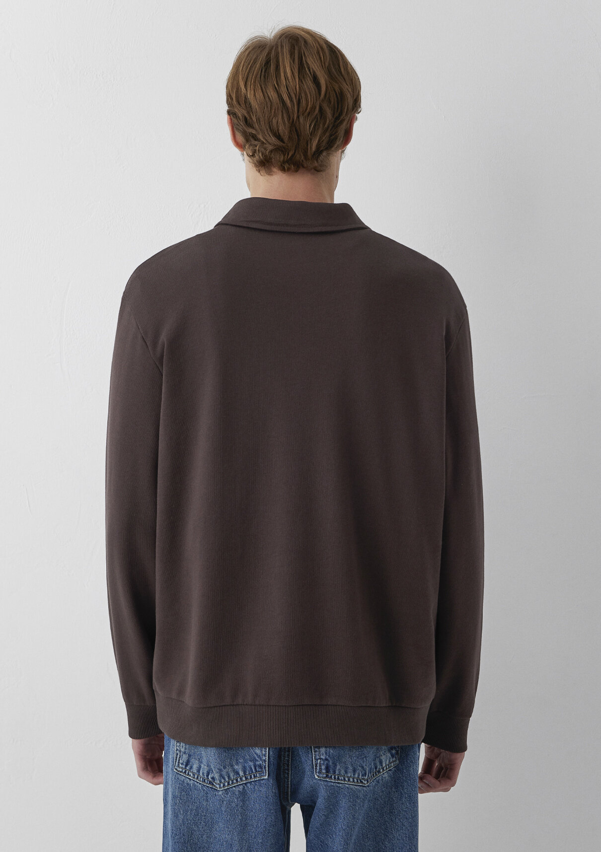 Mavi Yarı Fermuarlı Kahverengi Polo Sweatshirt görsel 5