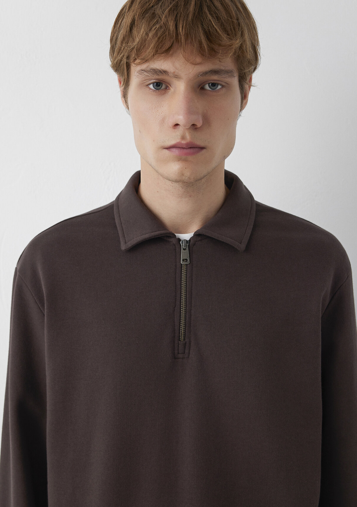 Mavi Yarı Fermuarlı Kahverengi Polo Sweatshirt görsel 6