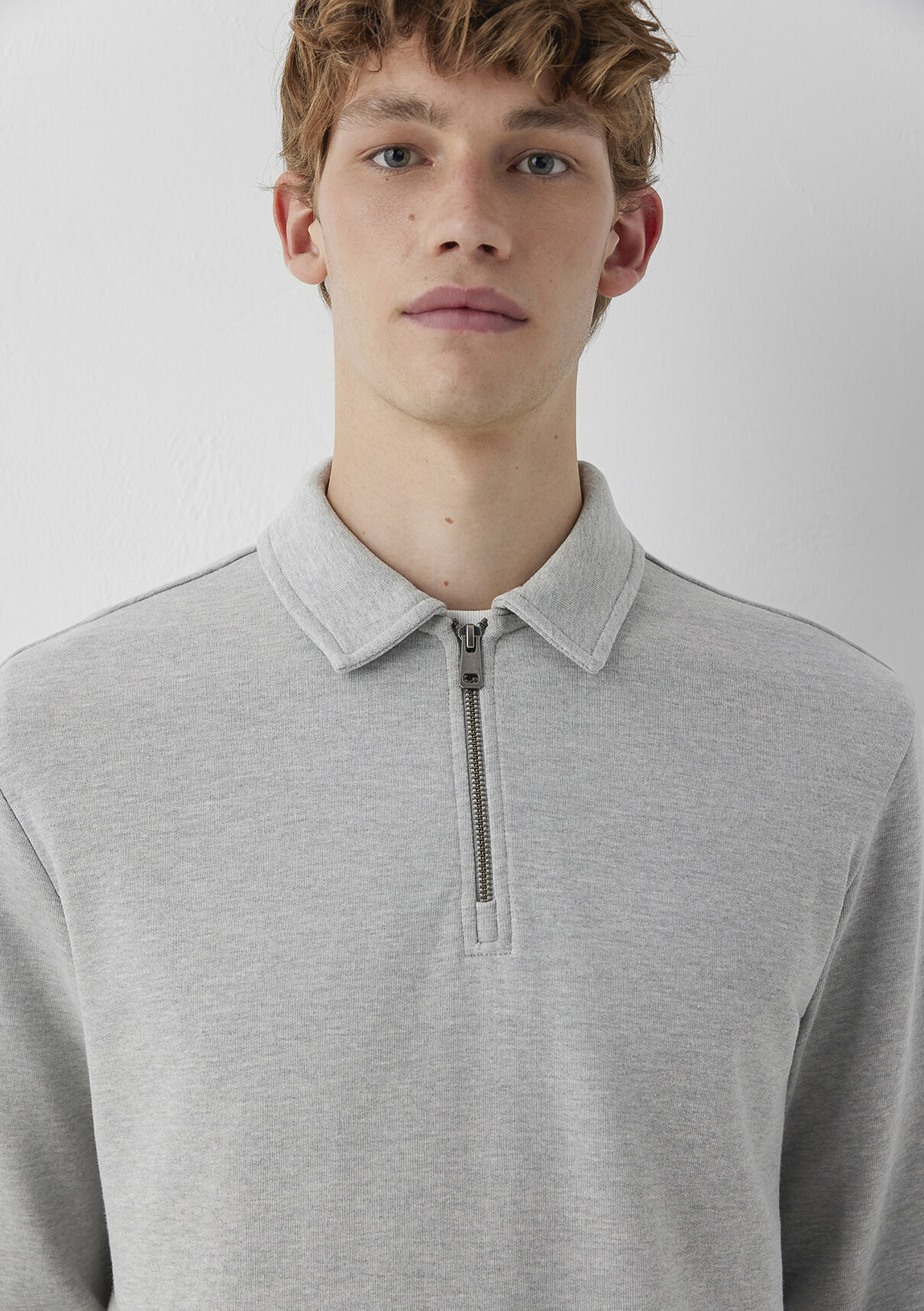 Mavi Yarı Fermuarlı Gri Polo Sweatshirt görsel 6