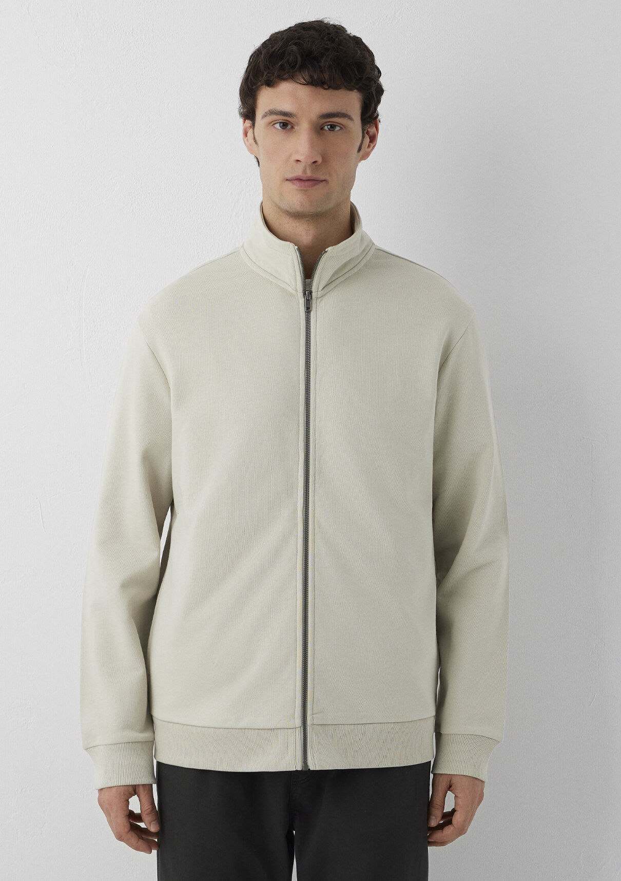 Mavi Fermuarlı Bej Sweatshirt görsel 3