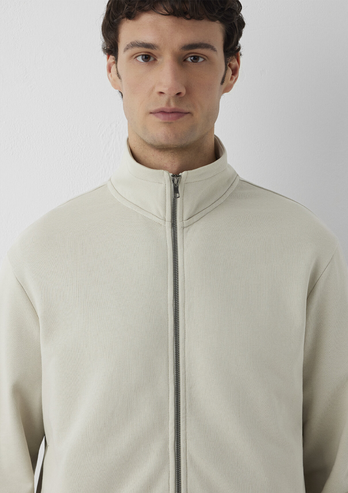 Mavi Fermuarlı Bej Sweatshirt görsel 6