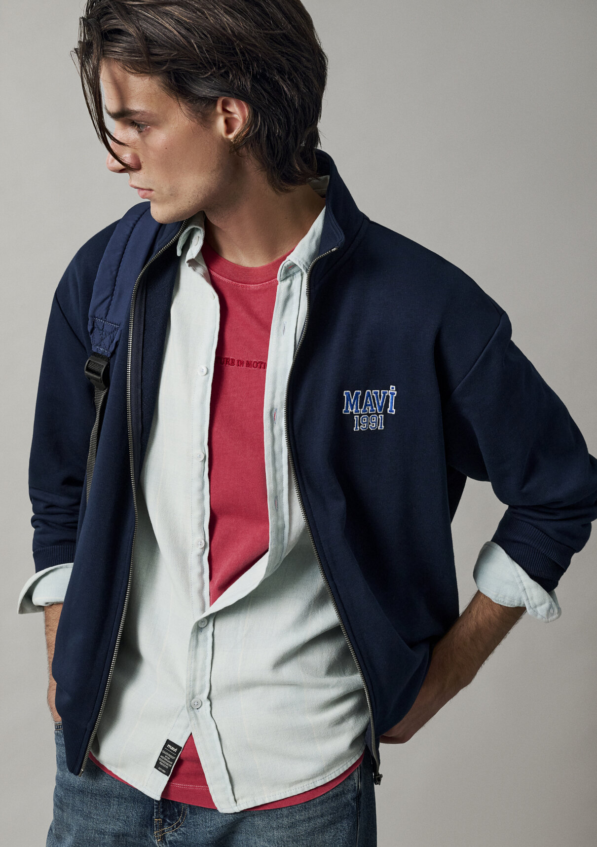 Mavi Logo Baskılı Fermuarlı Lacivert Sweatshirt görsel 2