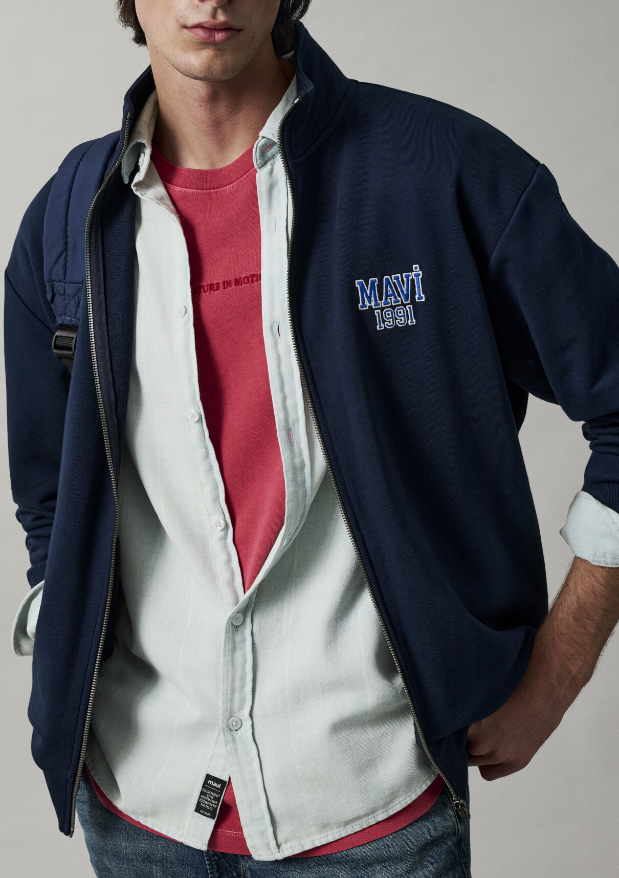 Mavi Logo Baskılı Fermuarlı Lacivert Sweatshirt görsel 3
