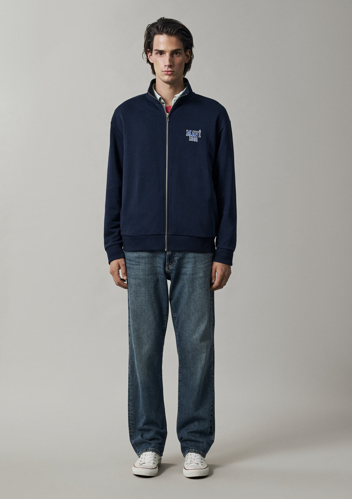 Mavi Logo Baskılı Fermuarlı Lacivert Sweatshirt görsel 4