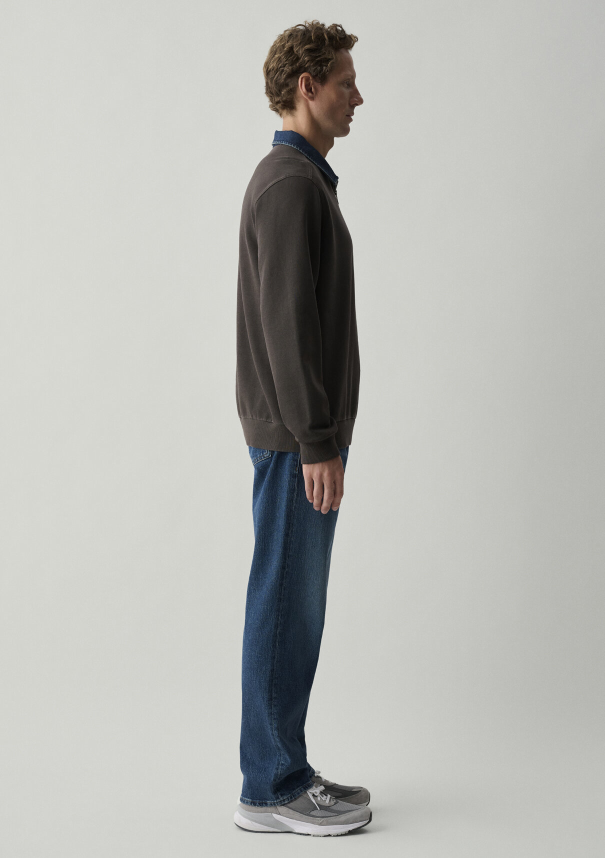 Mavi Denim Yaka Kahverengi Polo Sweatshirt görsel 5