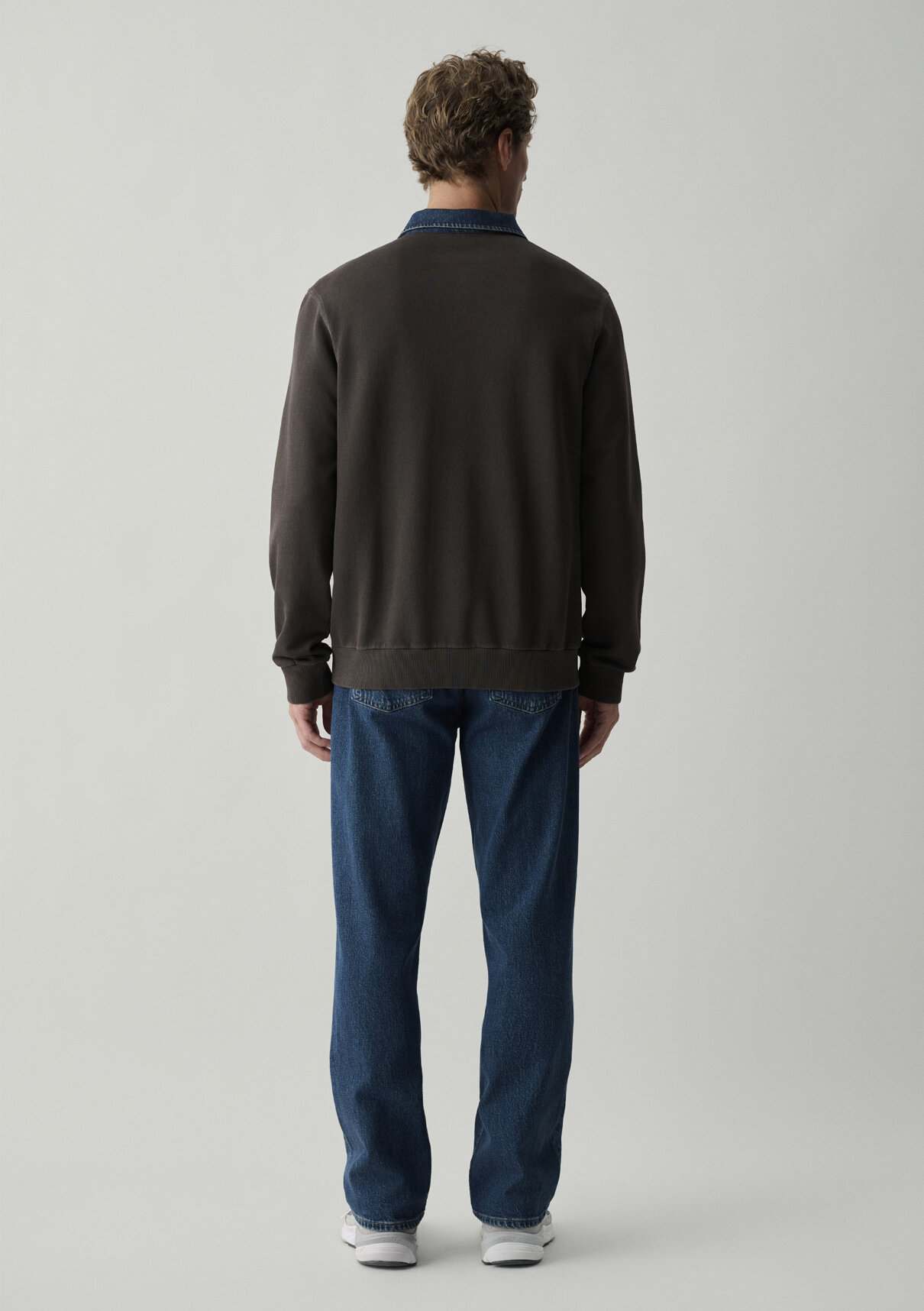 Mavi Denim Yaka Kahverengi Polo Sweatshirt görsel 6