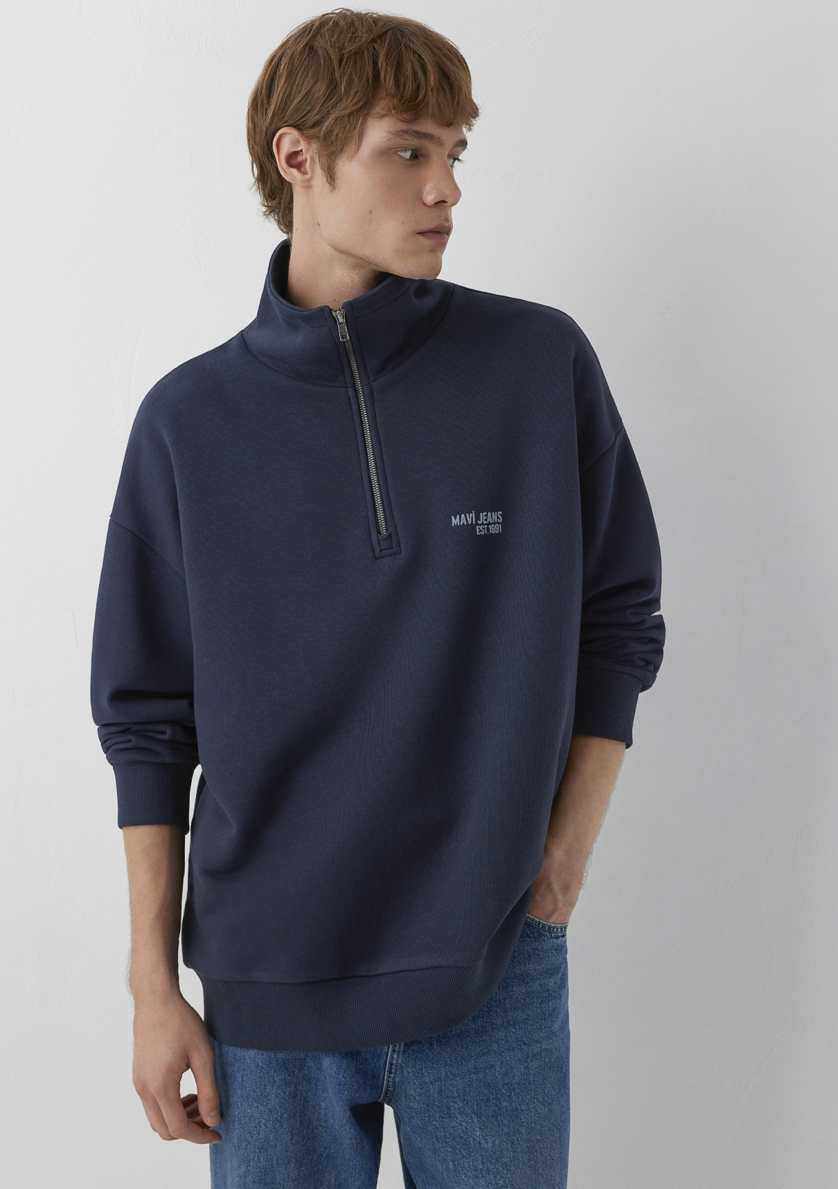 Mavi Logo Baskılı Yarı Fermuarlı Lacivert Sweatshirt görsel 2