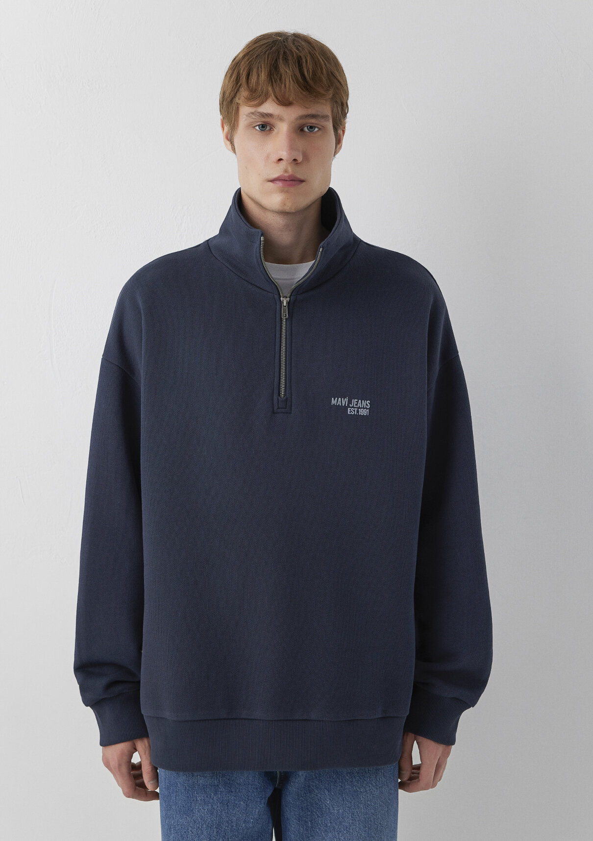 Mavi Logo Baskılı Yarı Fermuarlı Lacivert Sweatshirt görsel 3