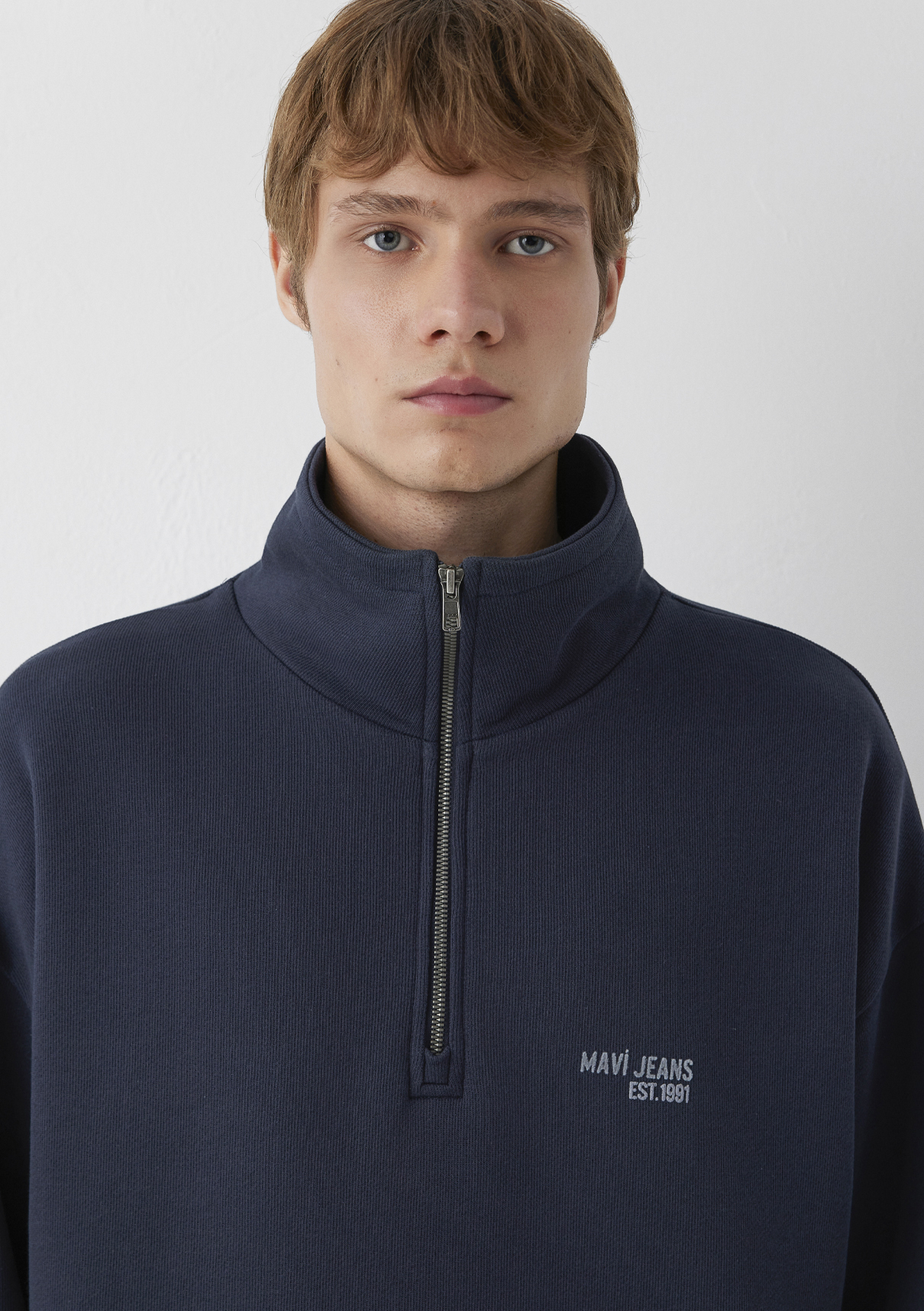 Mavi Logo Baskılı Yarı Fermuarlı Lacivert Sweatshirt görsel 6