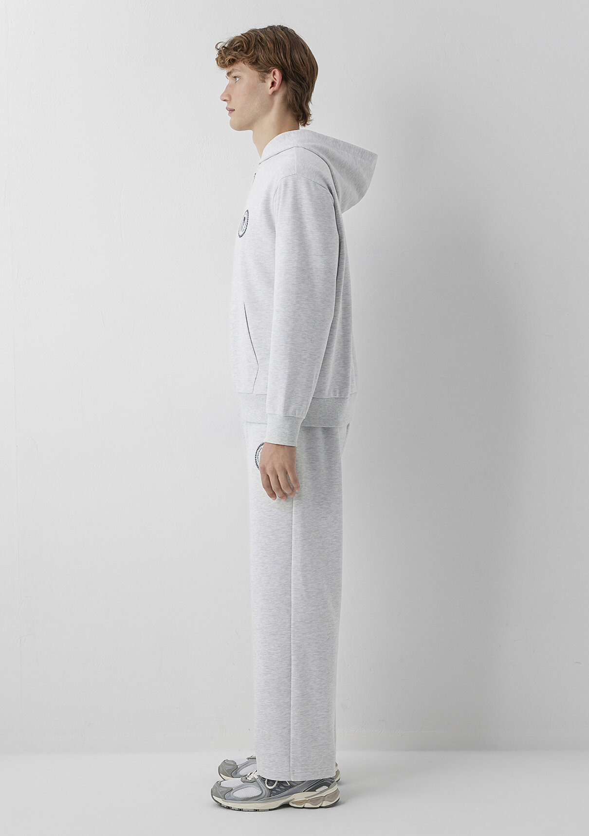 Mavi Logo Baskılı Kapüşonlu Fermuarlı Gri Sweatshirt görsel 4