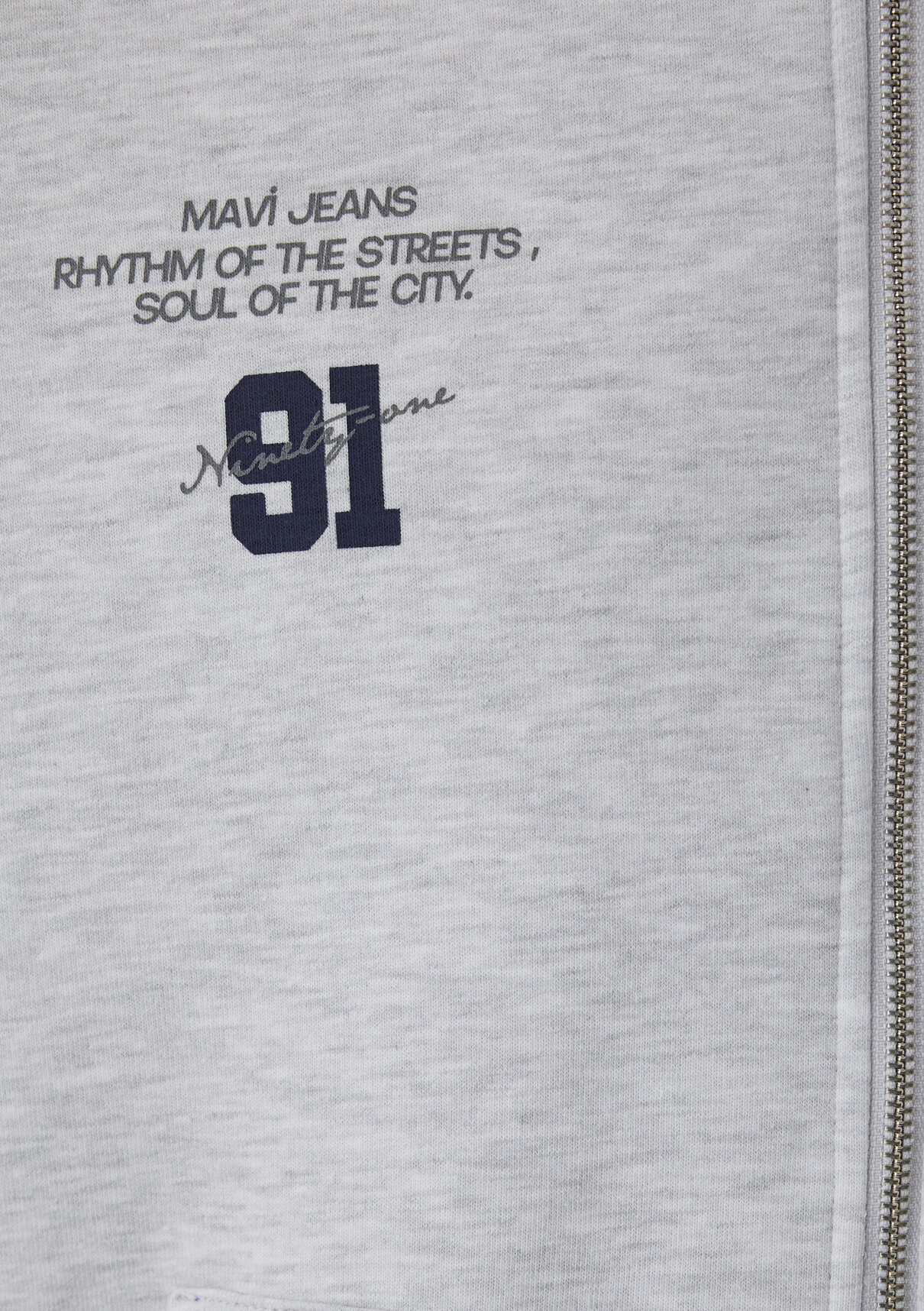 Mavi Logo Baskılı Kapüşonlu Fermuarlı Gri Sweatshirt görsel 7