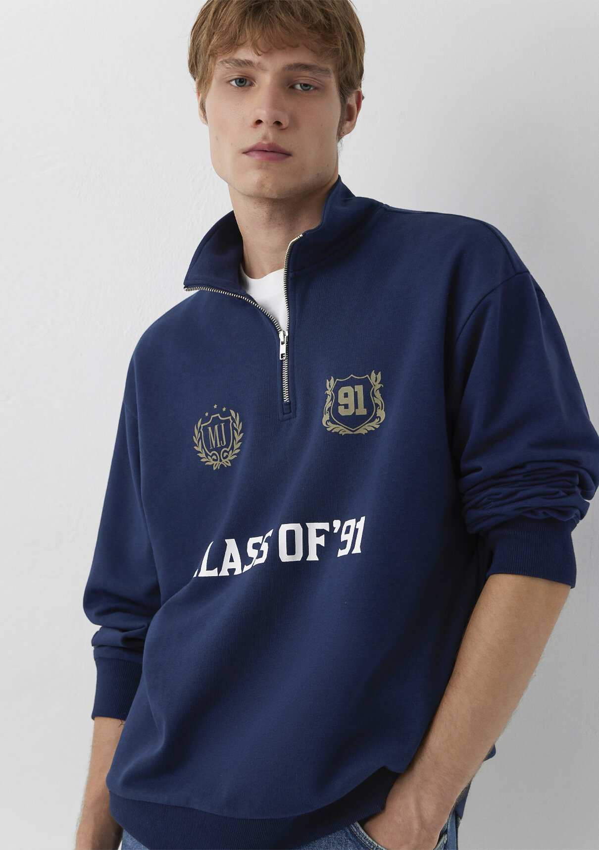 Mavi MJ Baskılı Dik Yaka Lacivert Sweatshirt