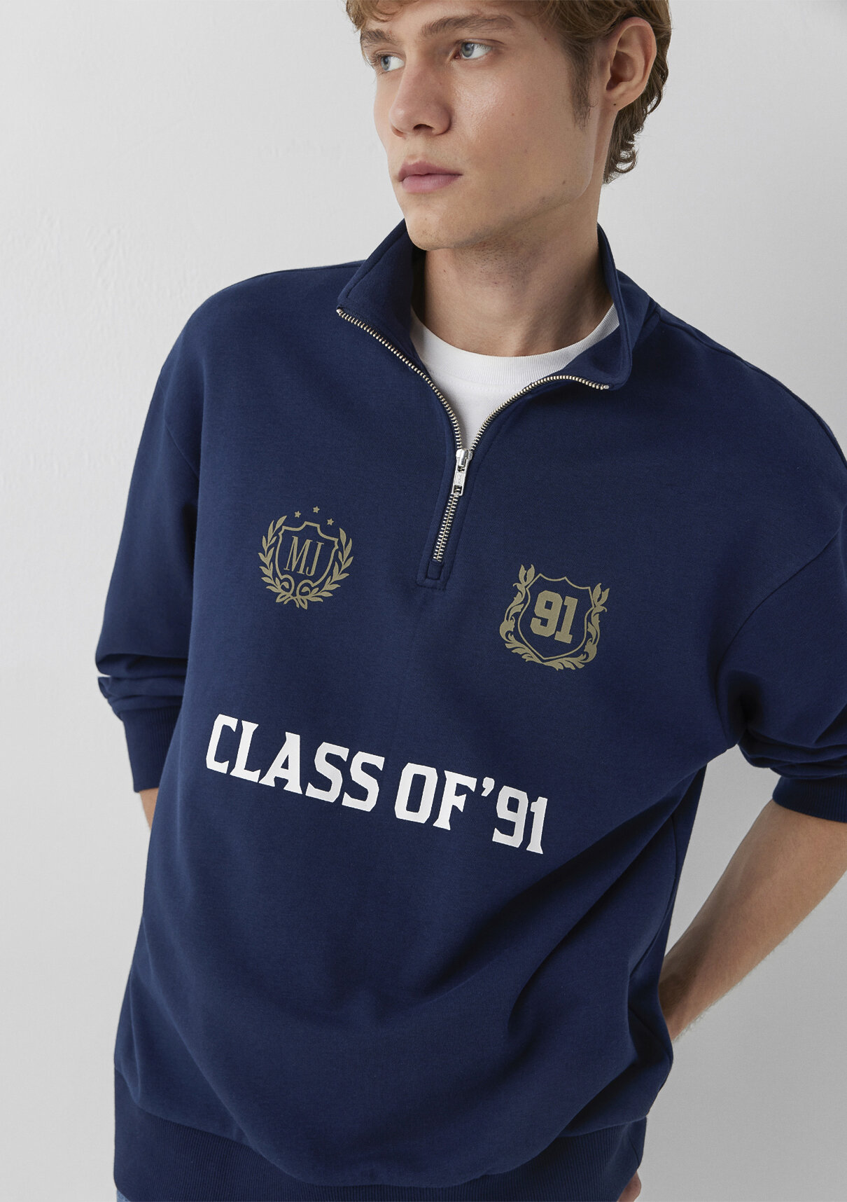 Mavi MJ Baskılı Dik Yaka Lacivert Sweatshirt görsel 2