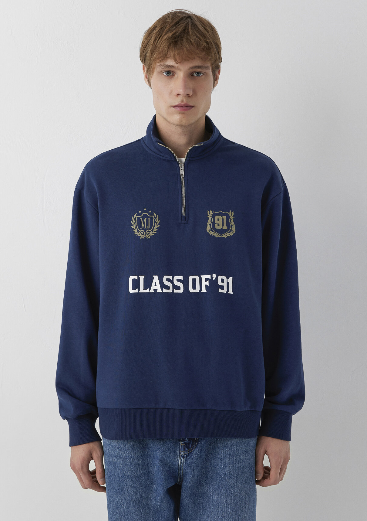 Mavi MJ Baskılı Dik Yaka Lacivert Sweatshirt görsel 3