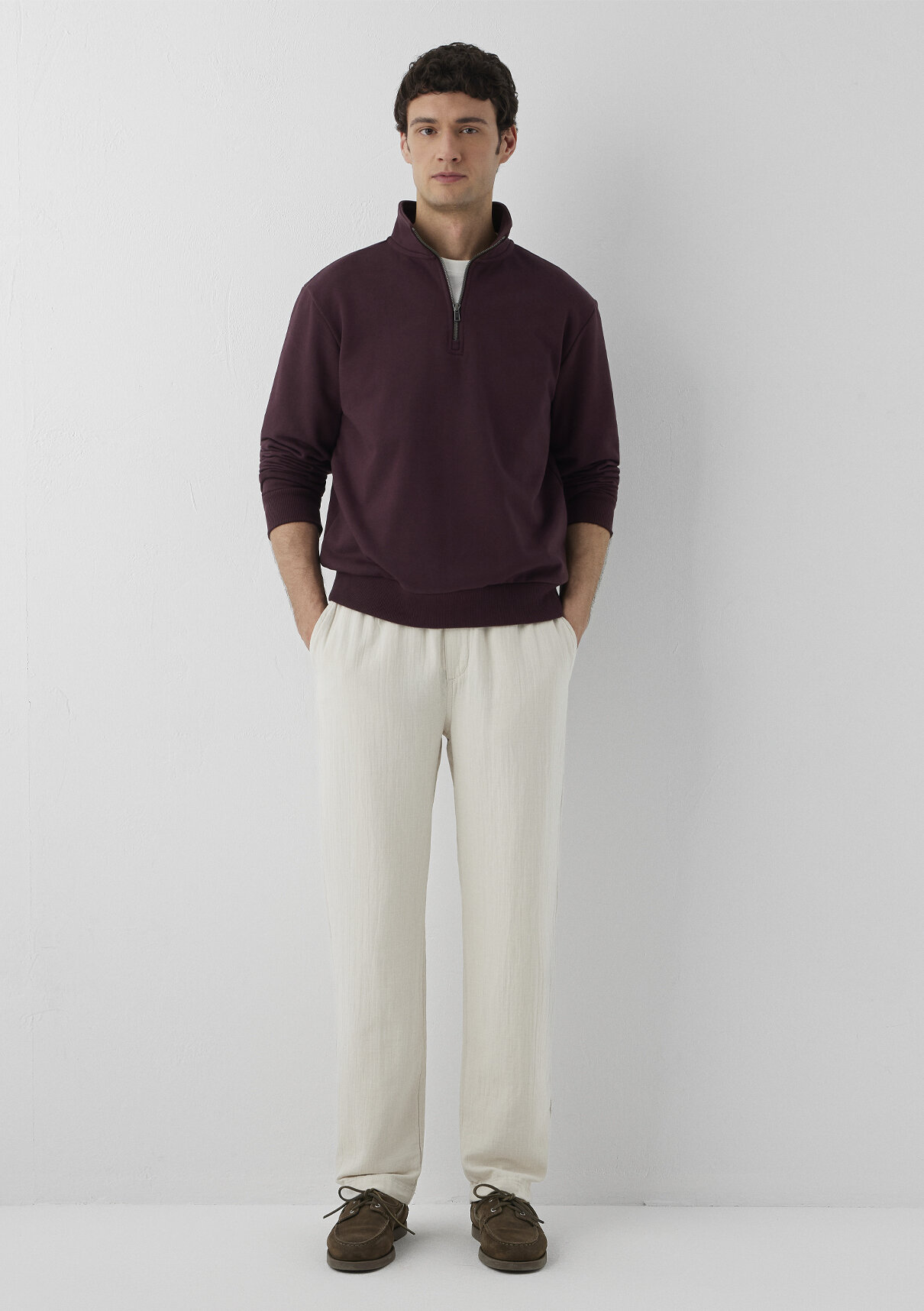 Mavi Yarı Fermuarlı Bordo Sweatshirt görsel 2