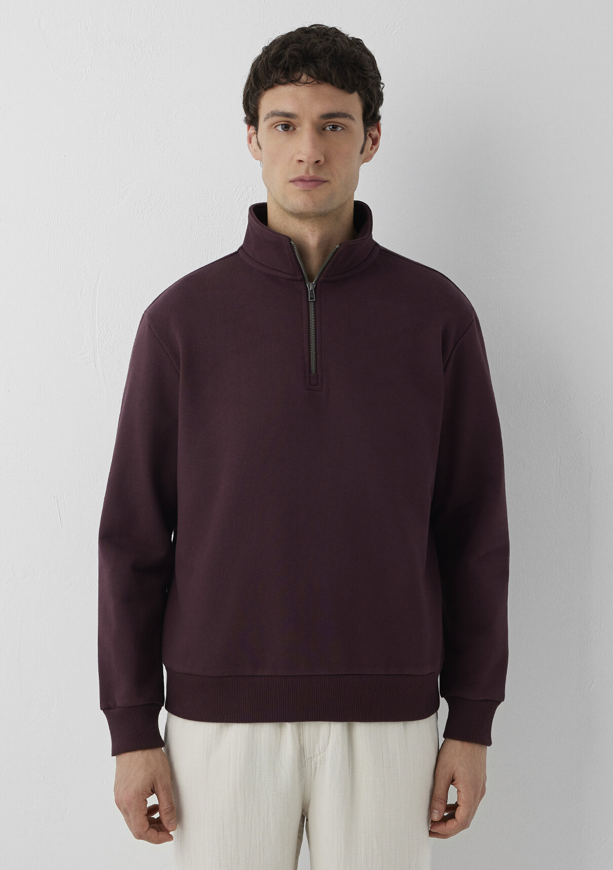 Mavi Yarı Fermuarlı Bordo Sweatshirt görsel 3
