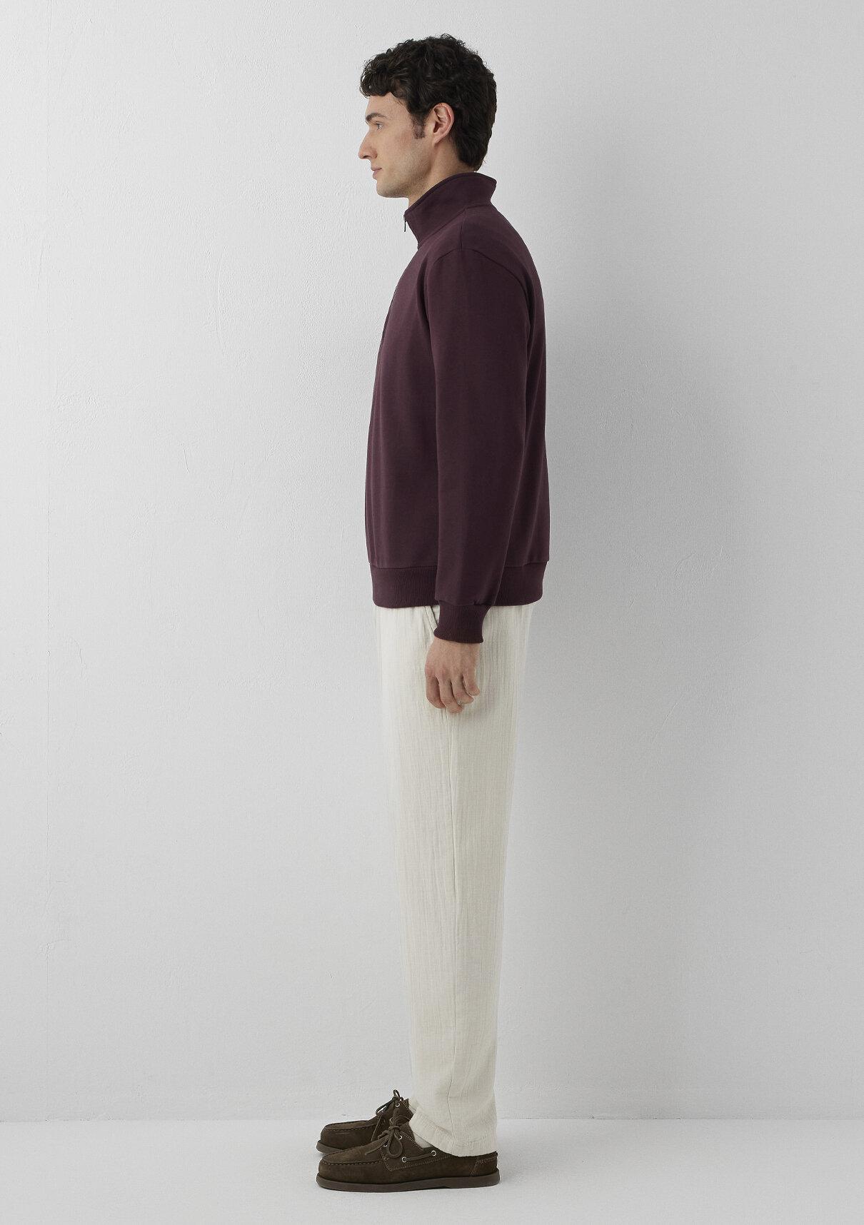Mavi Yarı Fermuarlı Bordo Sweatshirt görsel 4