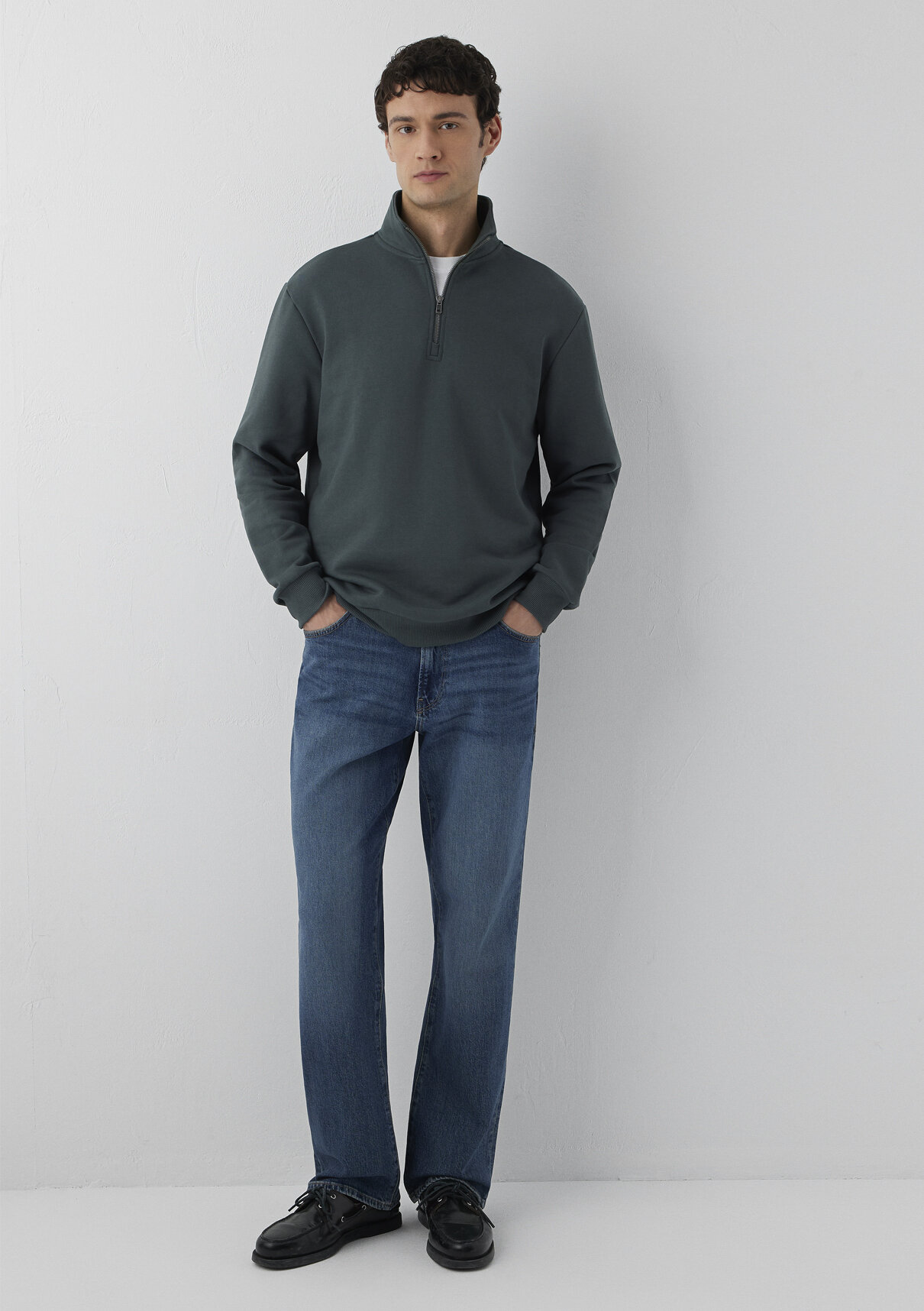 Mavi Yarı Fermuarlı Yeşil Basic Sweatshirt görsel 2