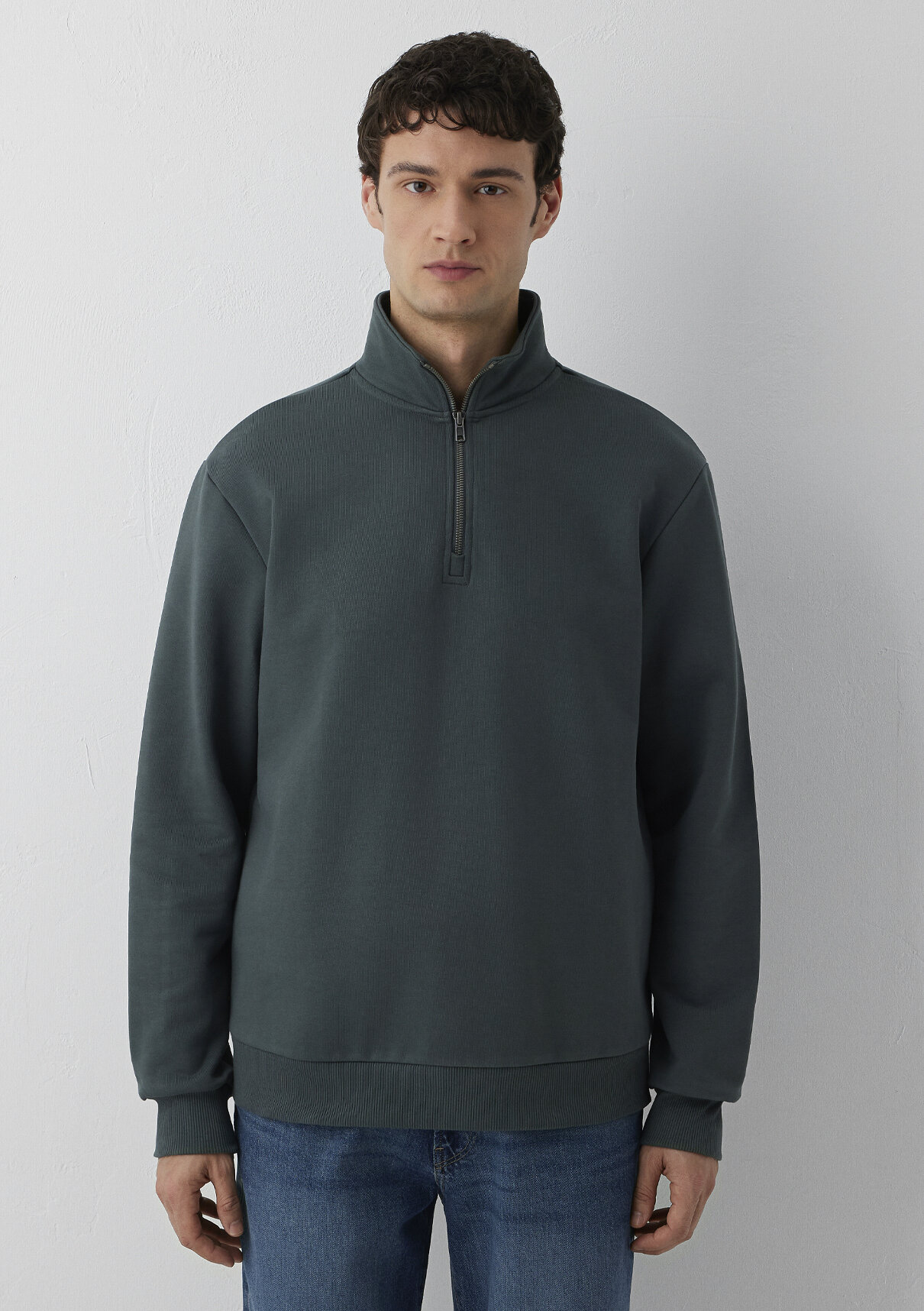Mavi Yarı Fermuarlı Yeşil Basic Sweatshirt görsel 3