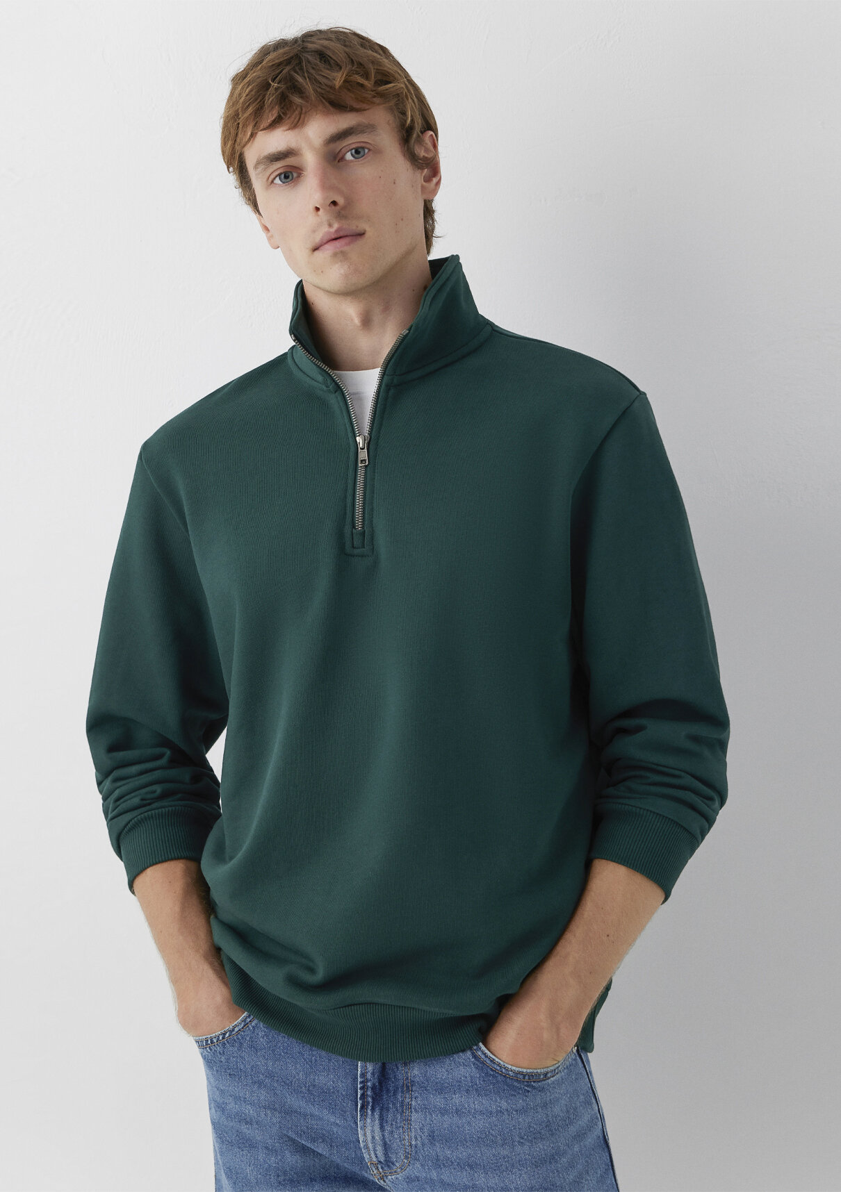 Mavi Yarı Fermuarlı Yeşil Basic Sweatshirt