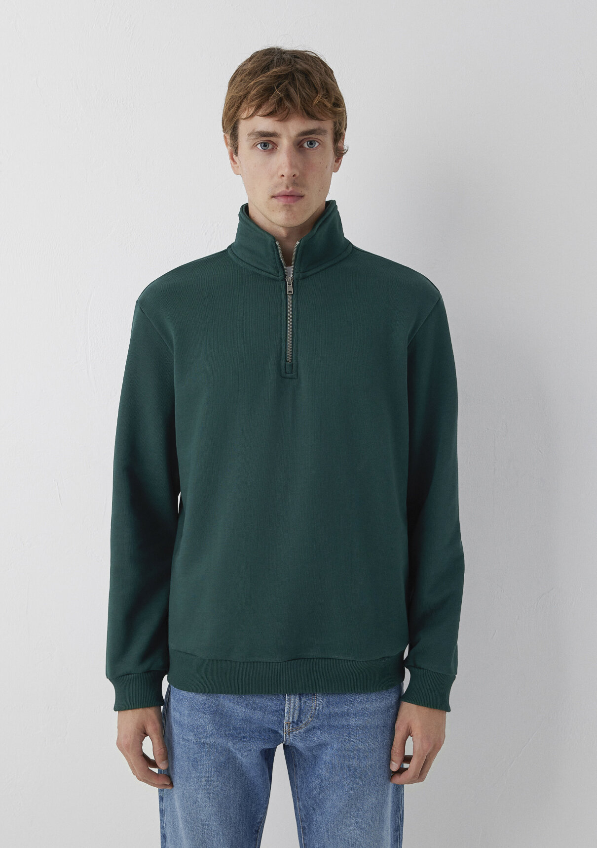 Mavi Yarı Fermuarlı Yeşil Basic Sweatshirt görsel 4