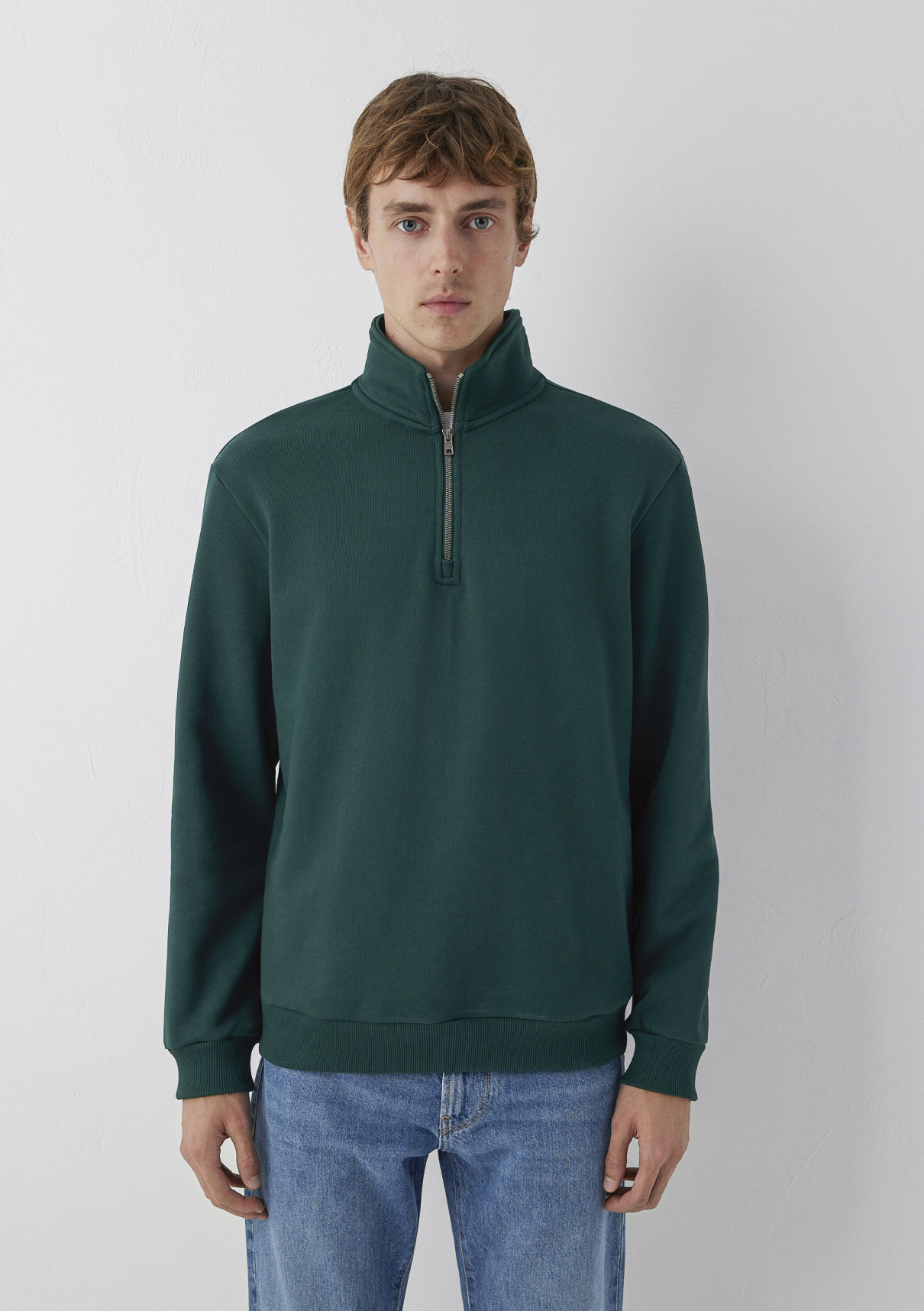 Mavi Yarı Fermuarlı Yeşil Basic Sweatshirt görsel 4