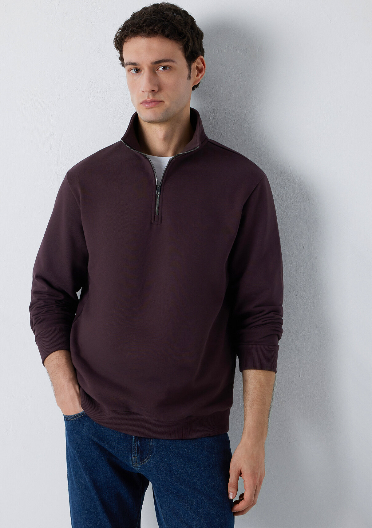 Mavi Yarı Fermuarlı Mor Basic Sweatshirt
