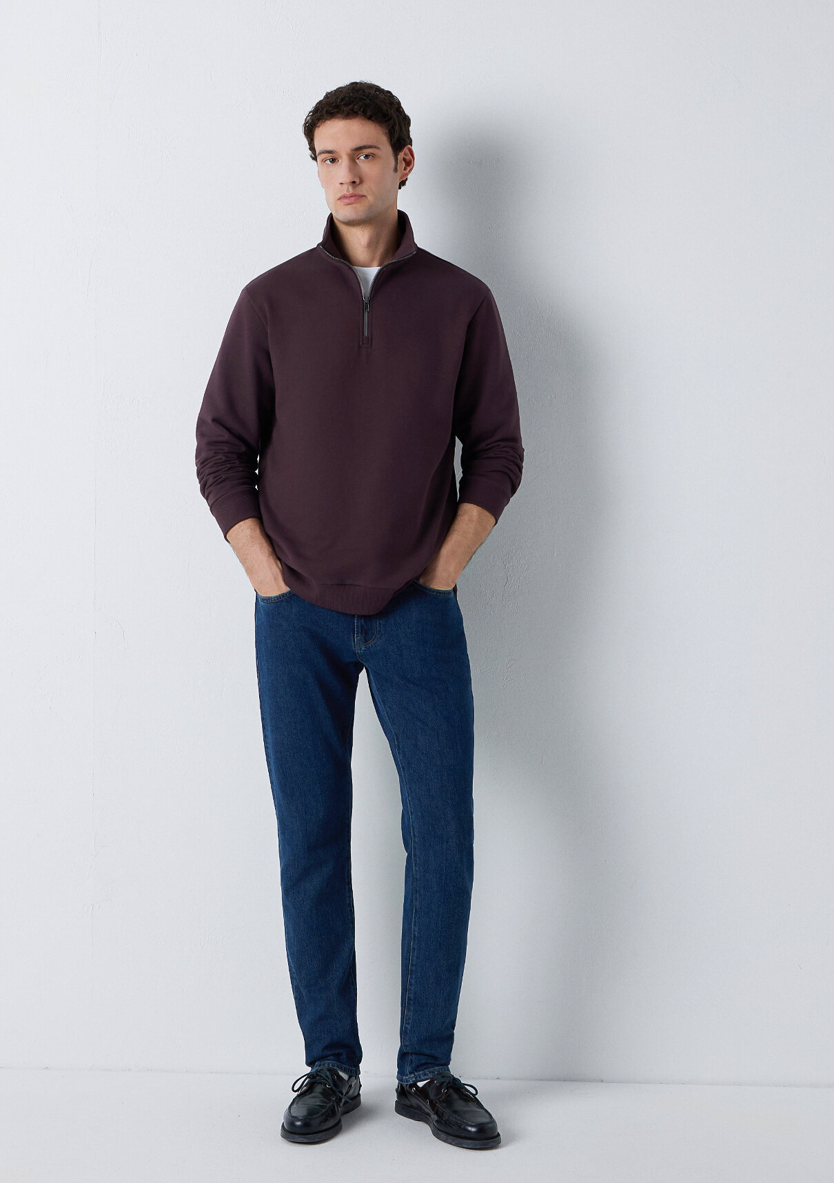 Mavi Yarı Fermuarlı Mor Basic Sweatshirt görsel 2