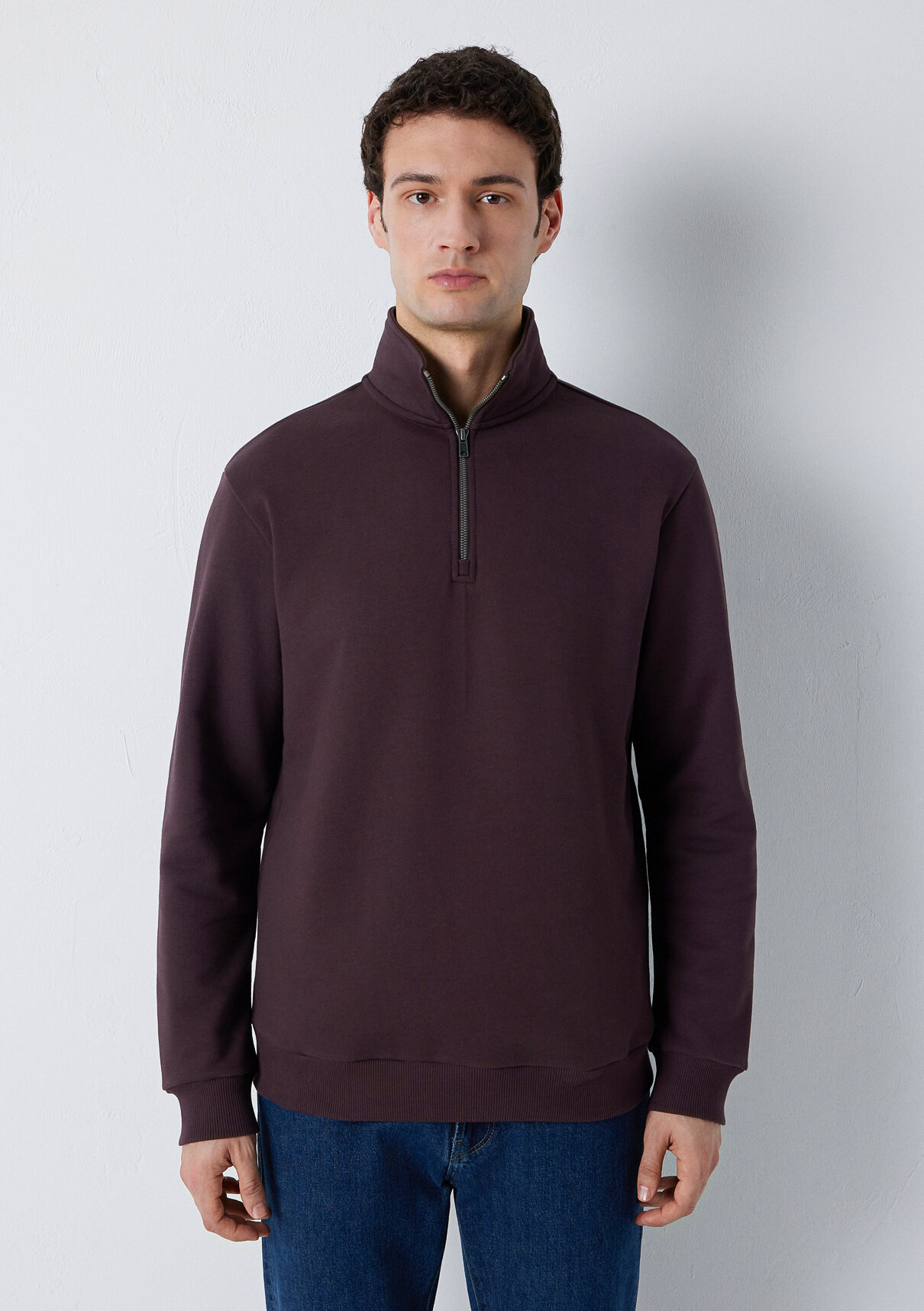 Mavi Yarı Fermuarlı Mor Basic Sweatshirt görsel 3