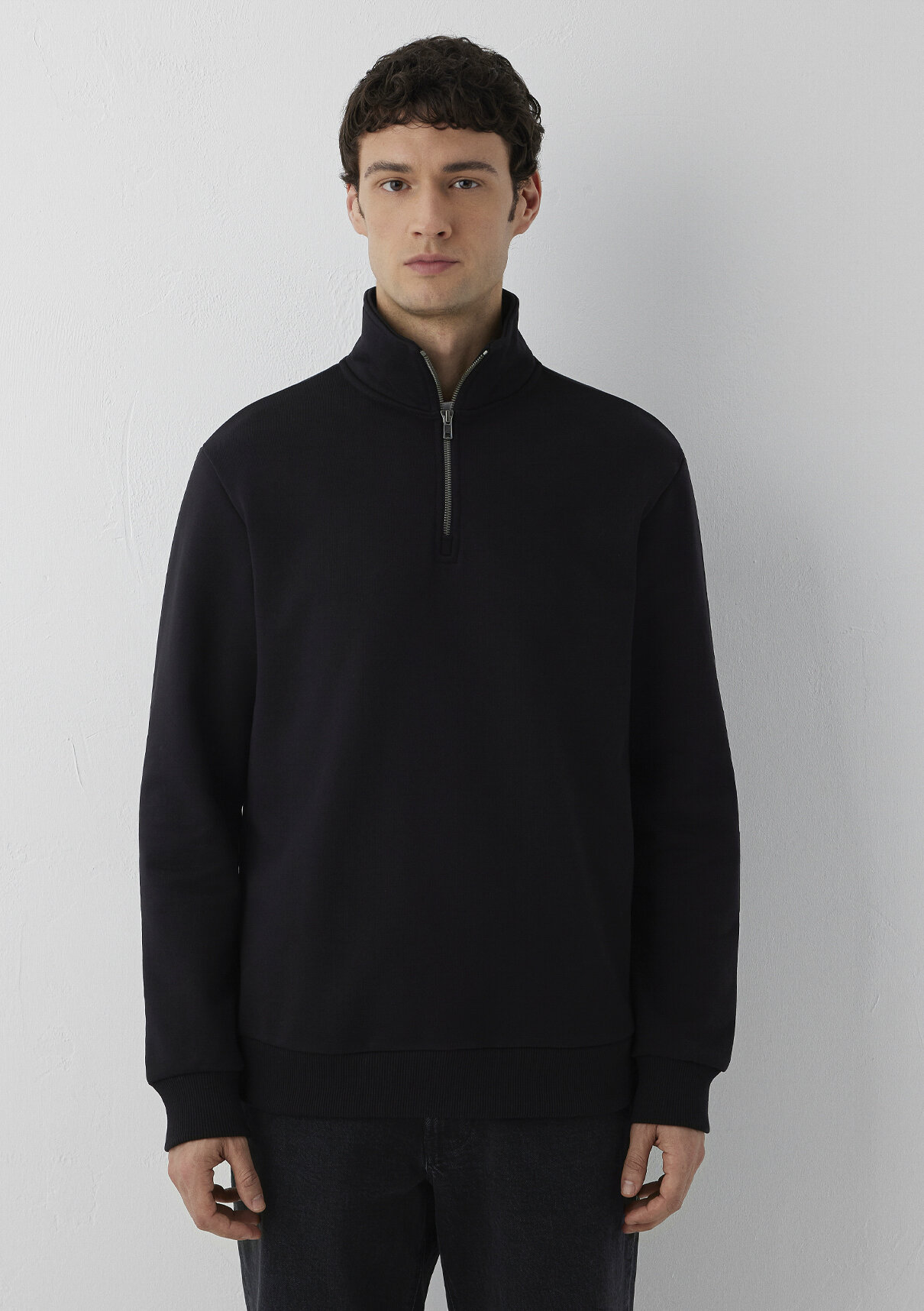 Mavi Yarı Fermuarlı Siyah Basic Sweatshirt görsel 3