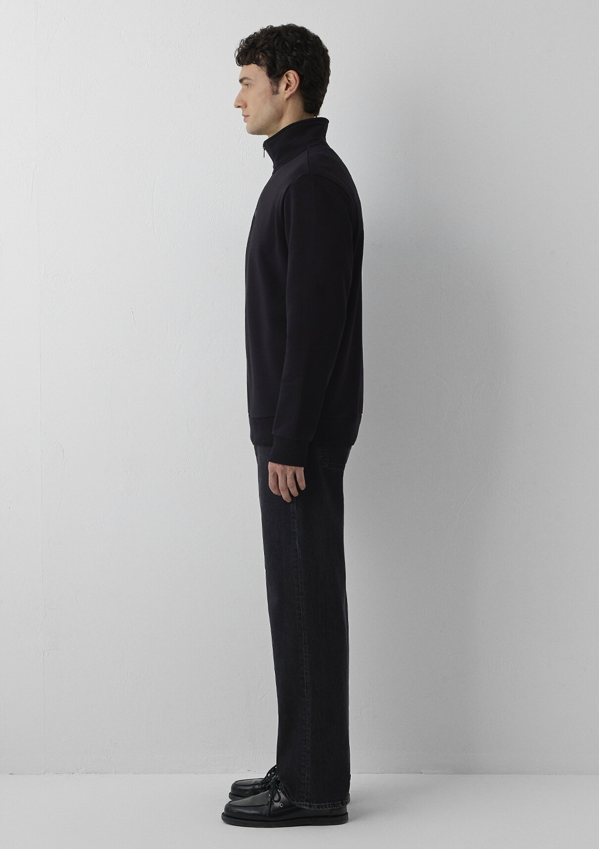 Mavi Yarı Fermuarlı Siyah Basic Sweatshirt görsel 4