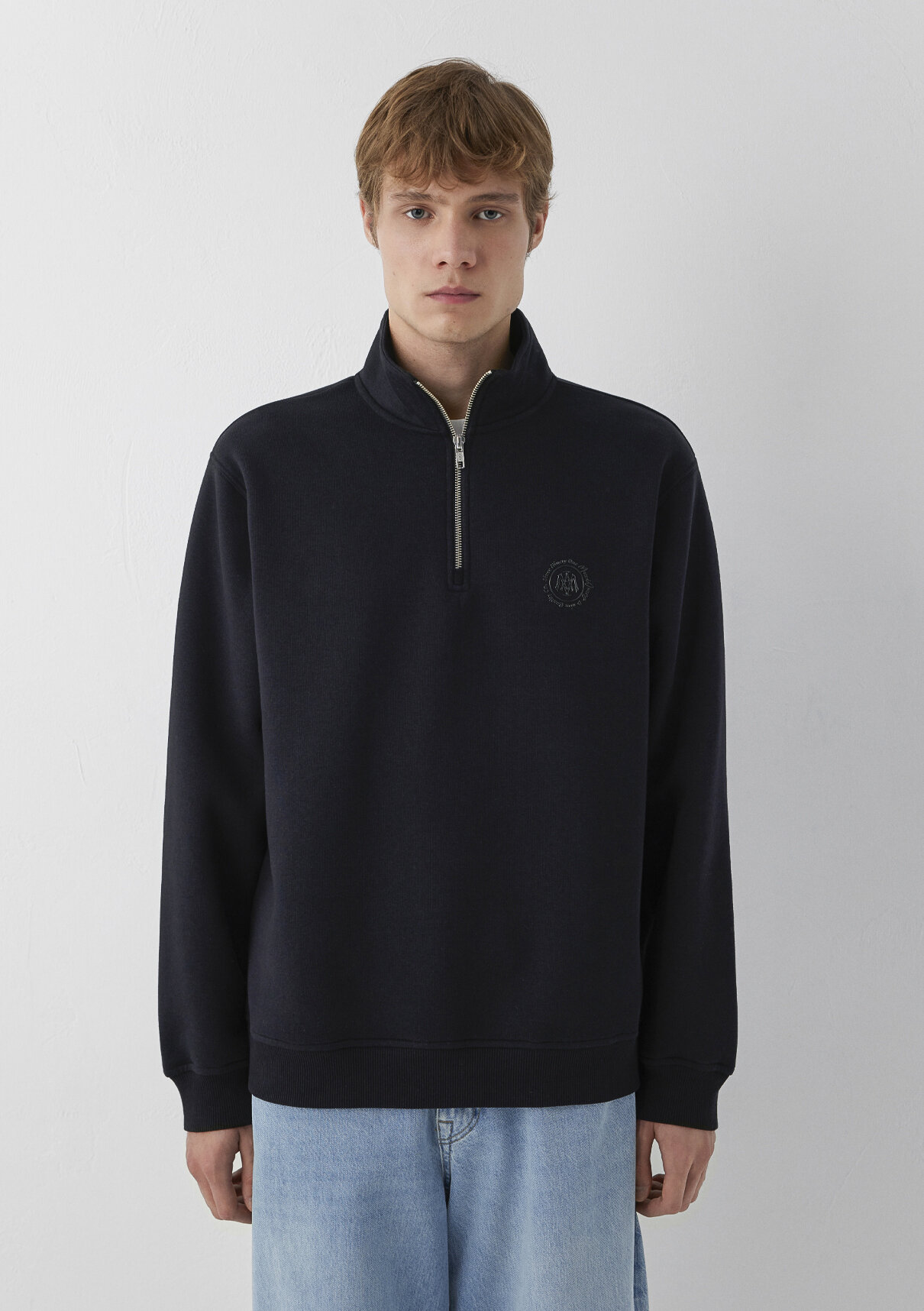 Mavi Logo Yarı Fermuarlı Siyah Sweatshirt görsel 3