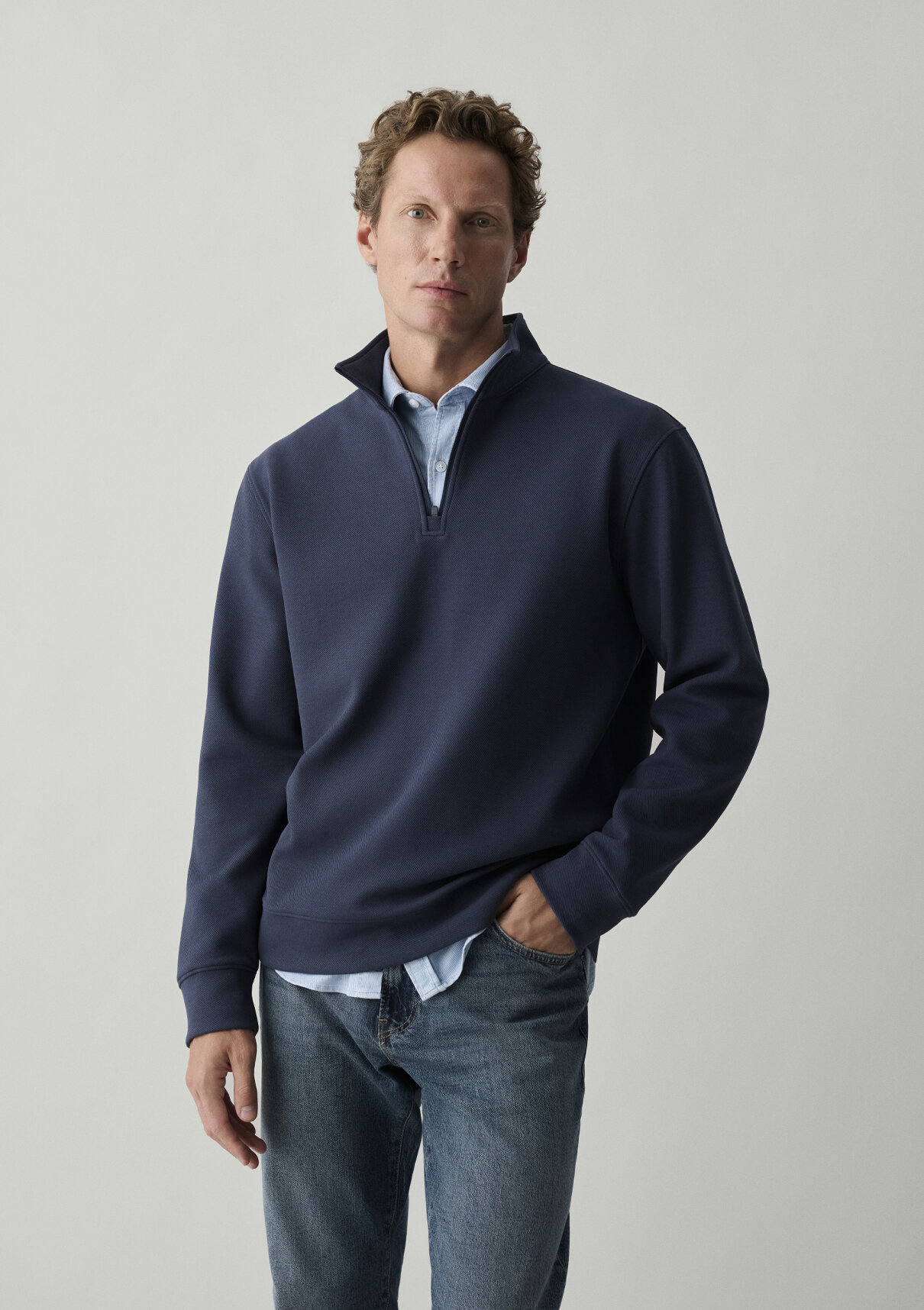 Mavi Yarı Fermuarlı Lacivert Sweatshirt