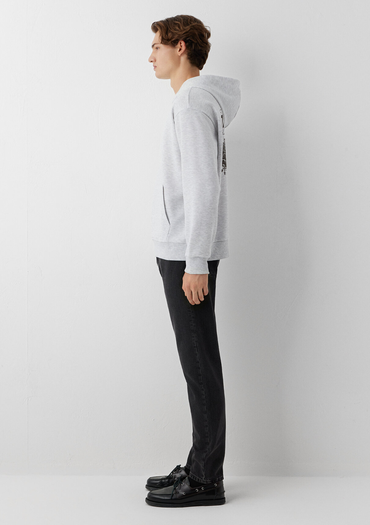 Mavi Japonya Temalı Kapüşonlu Gri Sweatshirt görsel 4