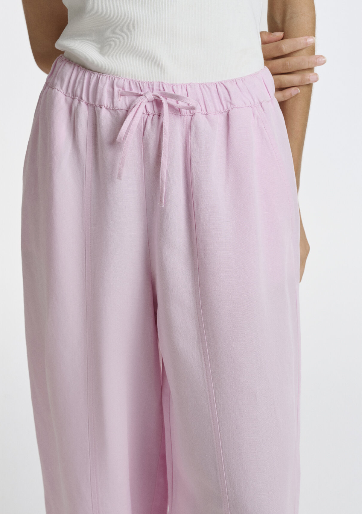 Mavi Keten Karışımlı Pembe Pantolon görsel 8