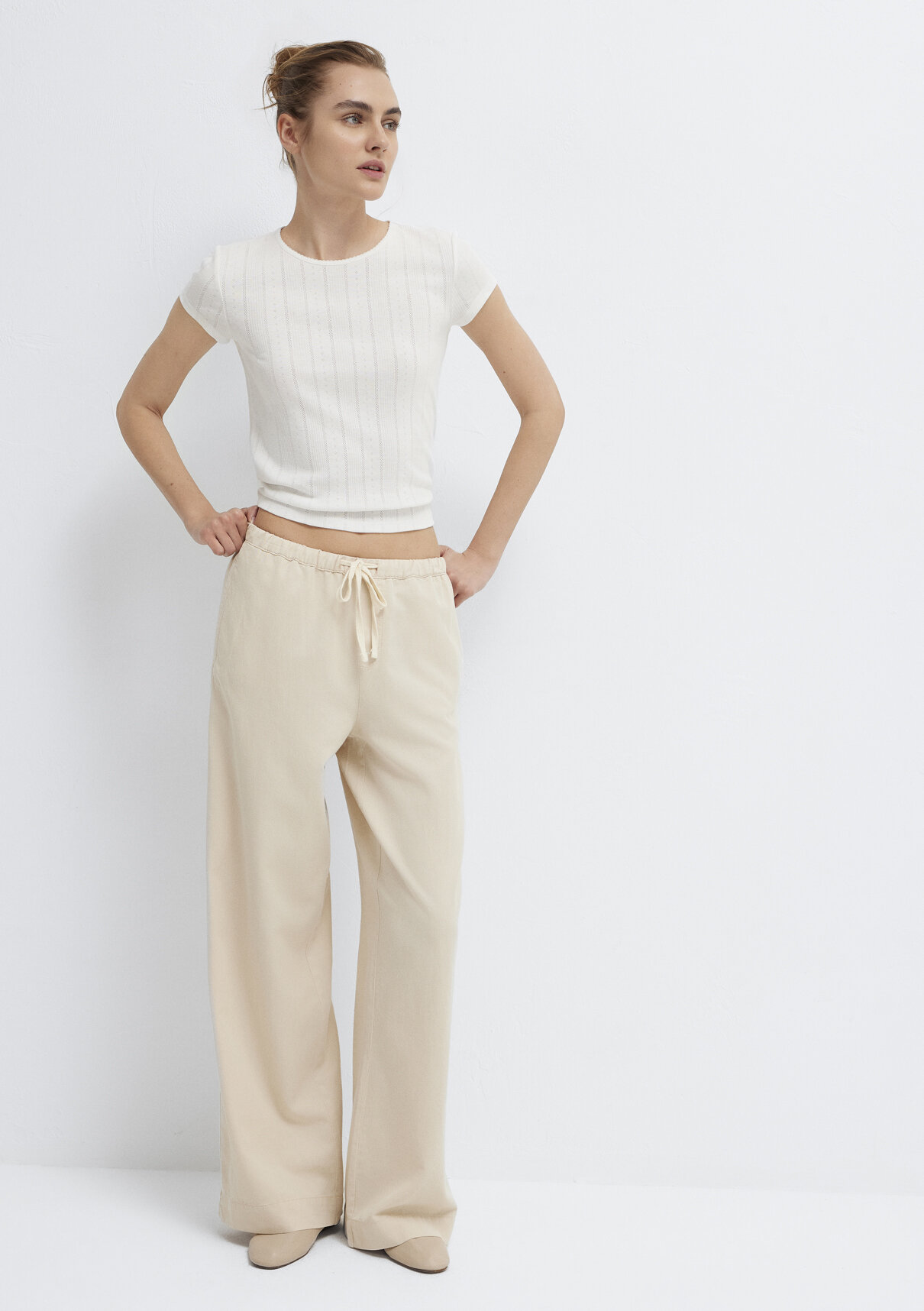 Mavi (Tencel TM) Lyocell Karışımlı Bağcıklı Bej Pantolon
