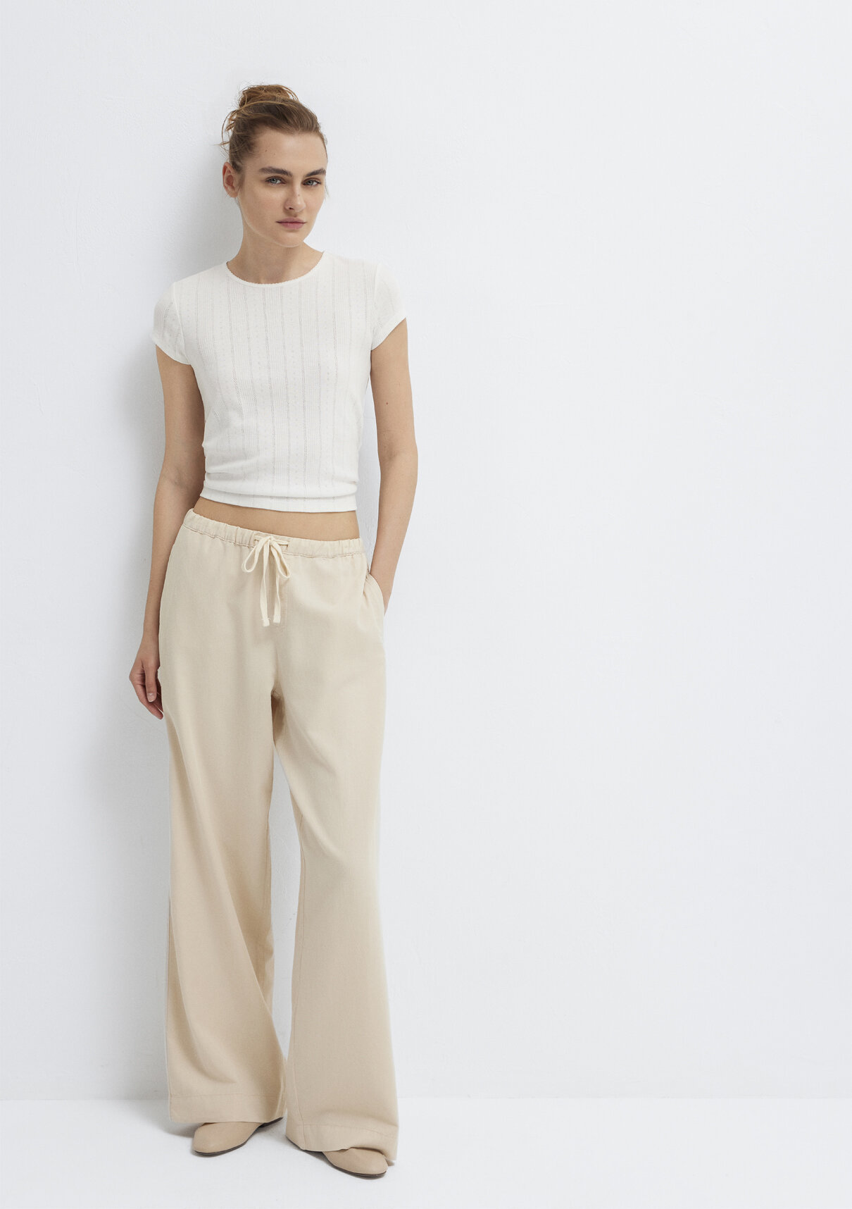 Mavi (Tencel TM) Lyocell Karışımlı Bağcıklı Bej Pantolon görsel 2