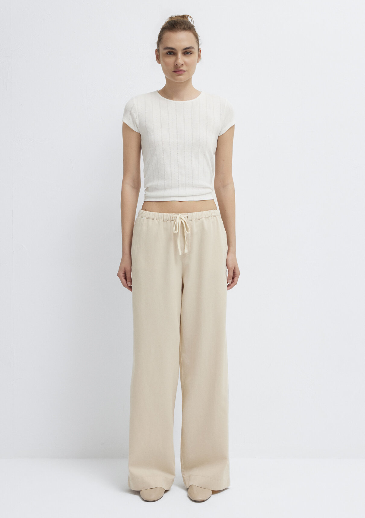 Mavi (Tencel TM) Lyocell Karışımlı Bağcıklı Bej Pantolon görsel 3