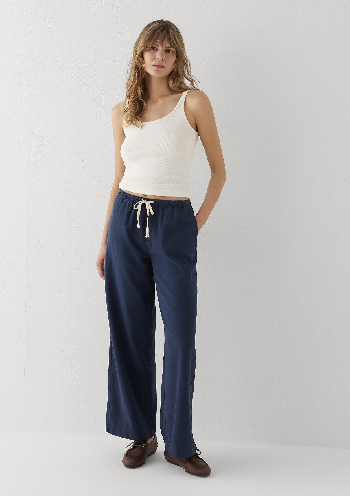 Mavi (Tencel TM) Lyocell Karışımlı Bağcıklı Lacivert Pantolon görsel 2