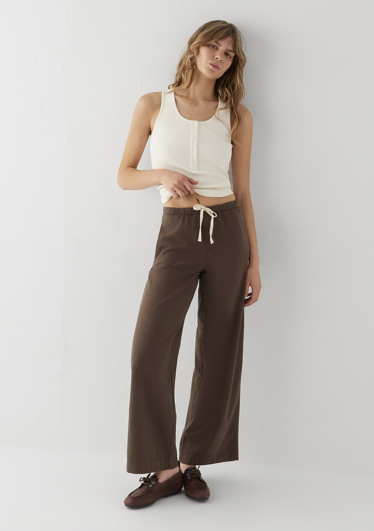 Mavi (Tencel TM) Lyocell Karışımlı Bağcıklı Kahverengi Pantolon görsel 2
