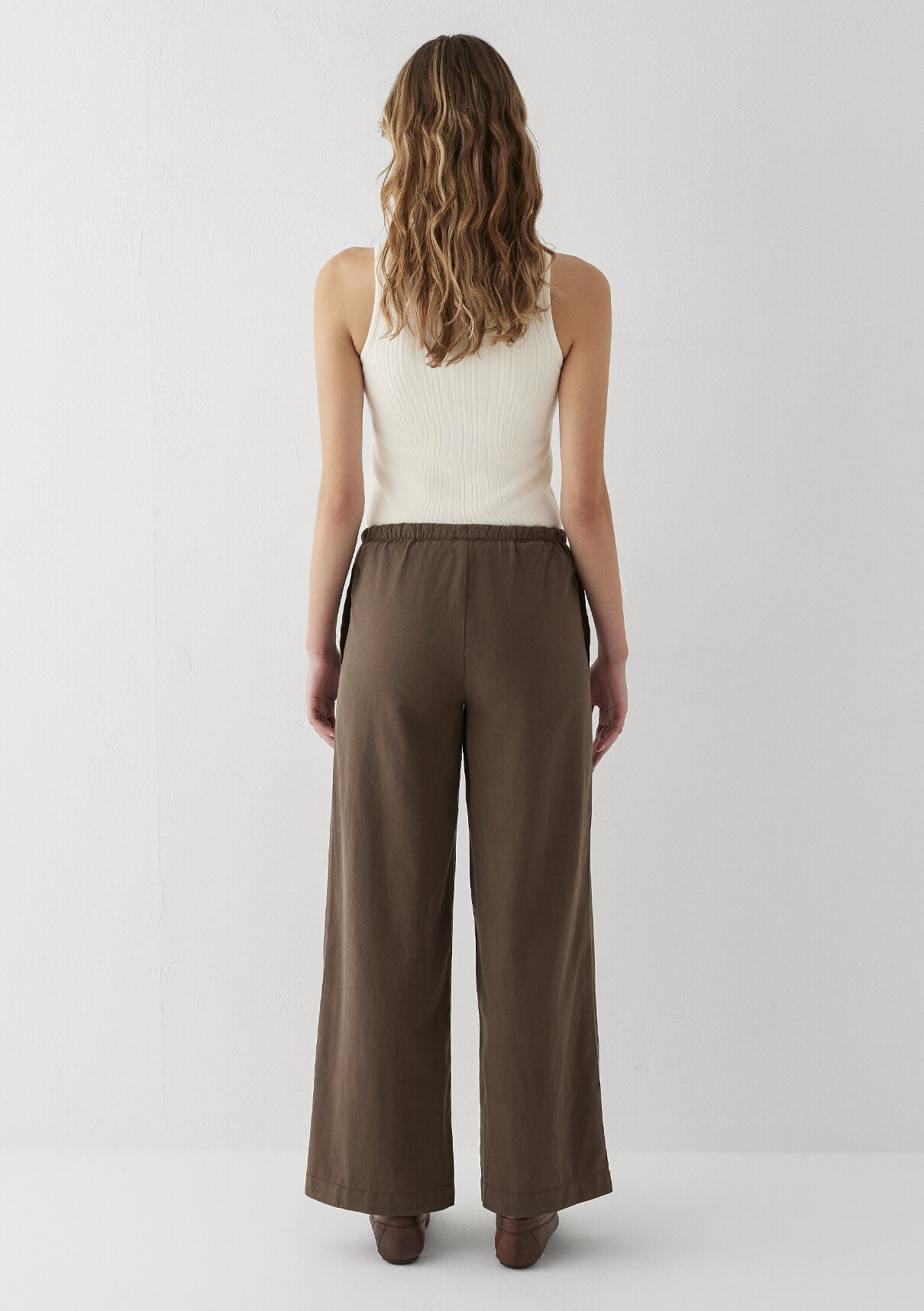 Mavi (Tencel TM) Lyocell Karışımlı Bağcıklı Kahverengi Pantolon görsel 5